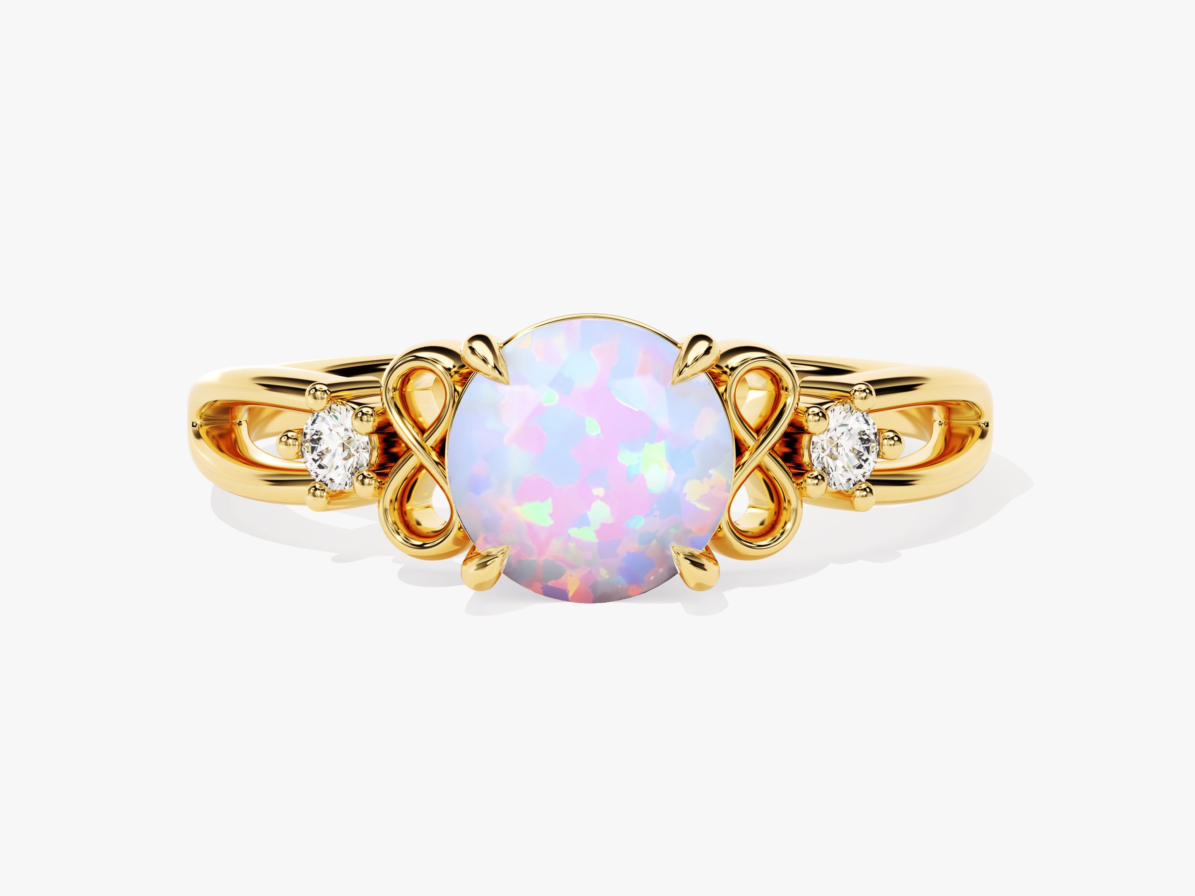 Art Deco Opal Engagement Ring with Moissanite Sidestones