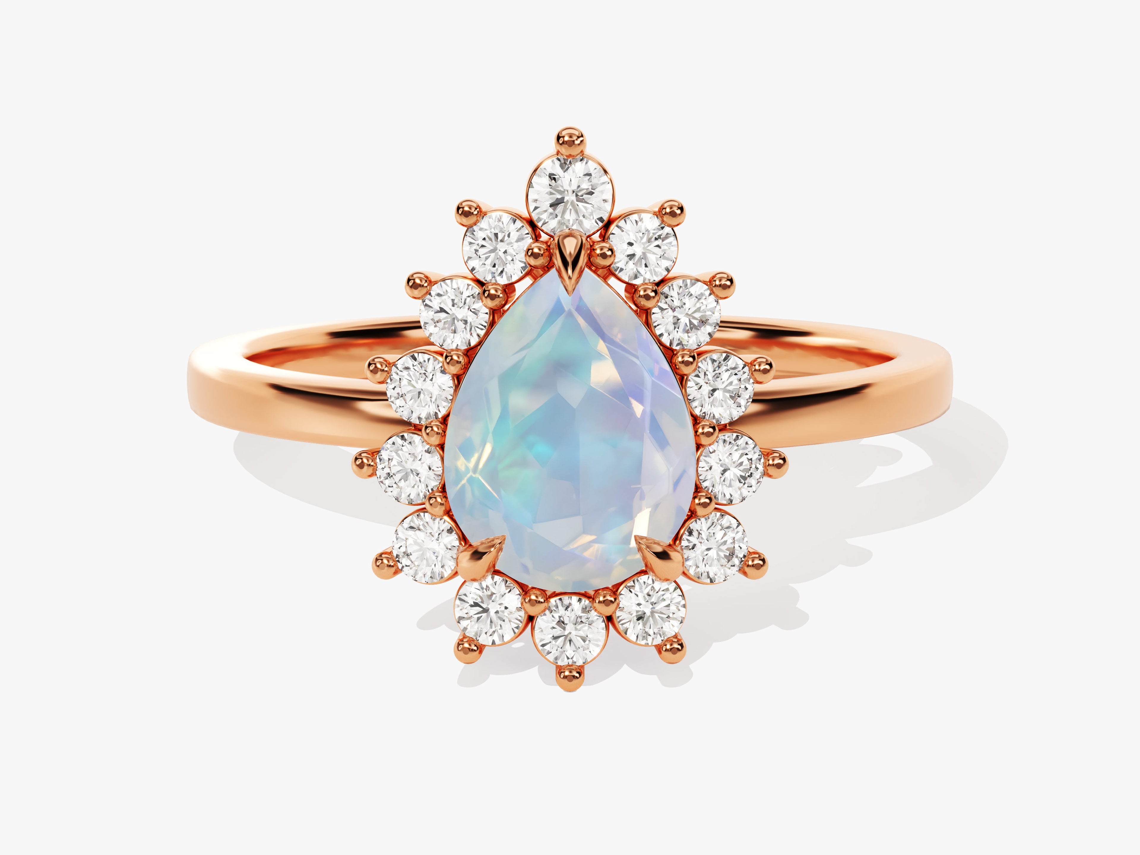 Pear Opal Engagement Ring with Moissanite Halo