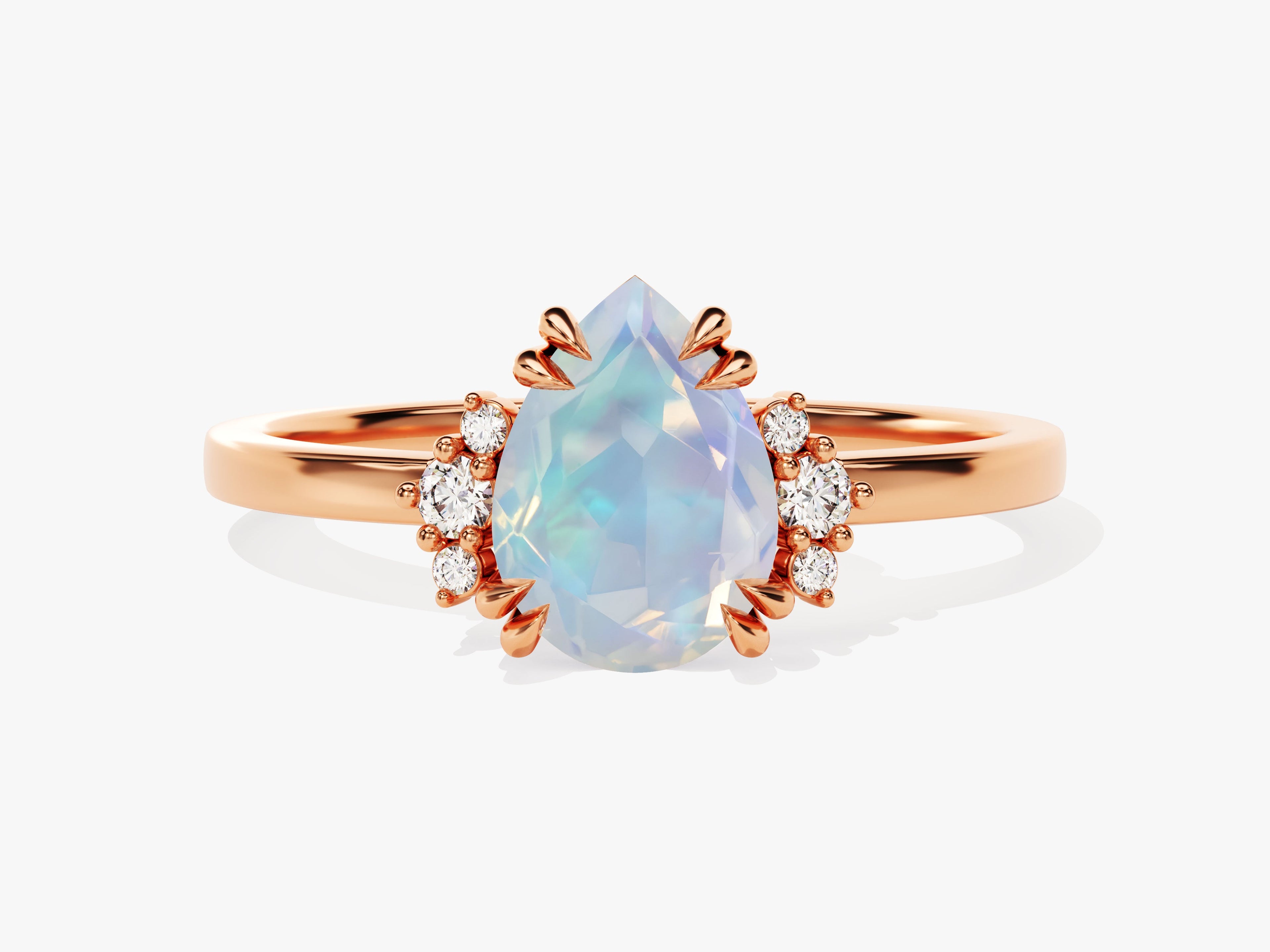 Pear Opal Engagement Ring with Round Moissanite Sidestones