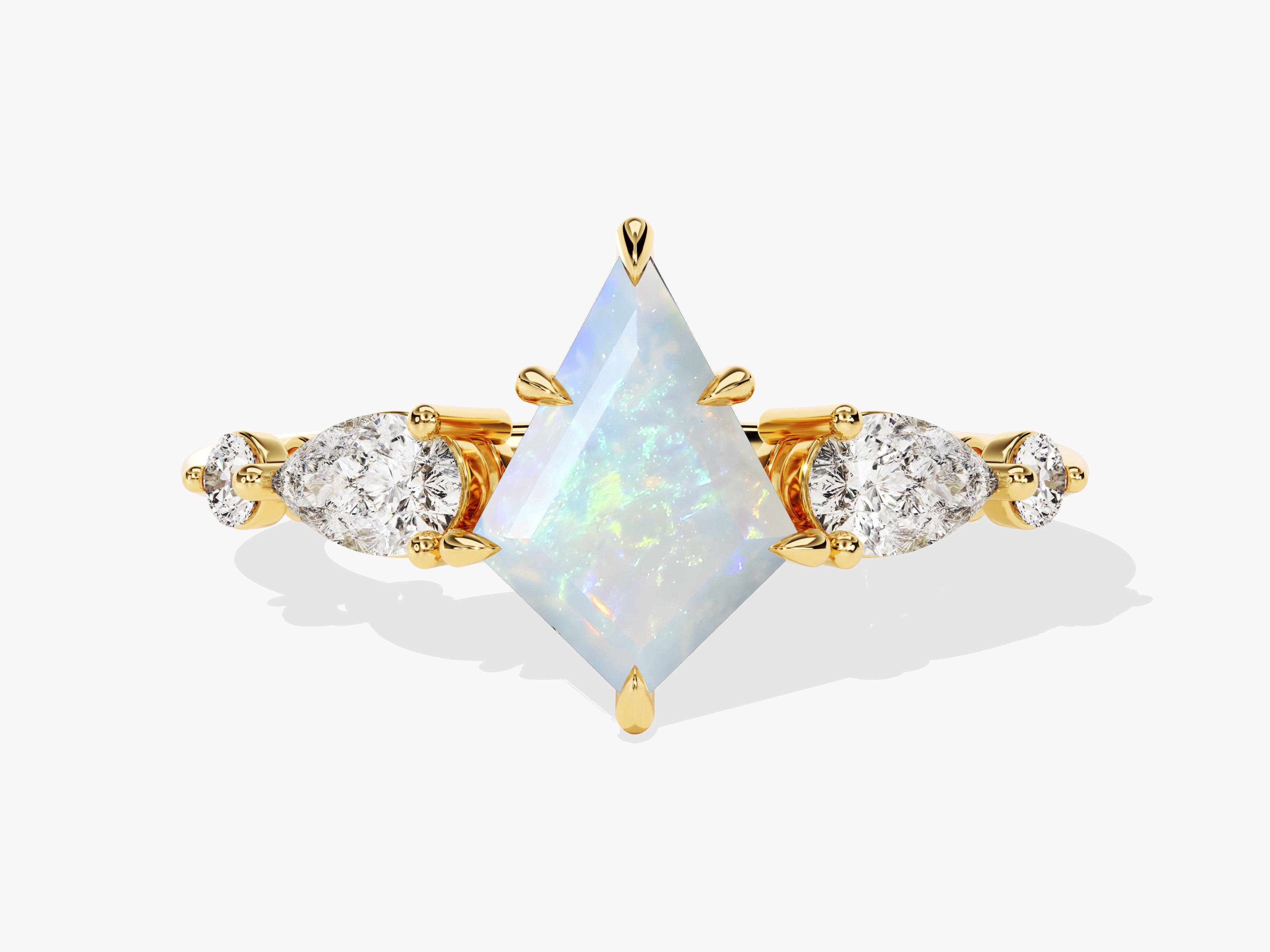 Kite Opal Engagement Ring with Pear Moissanite Sidestones