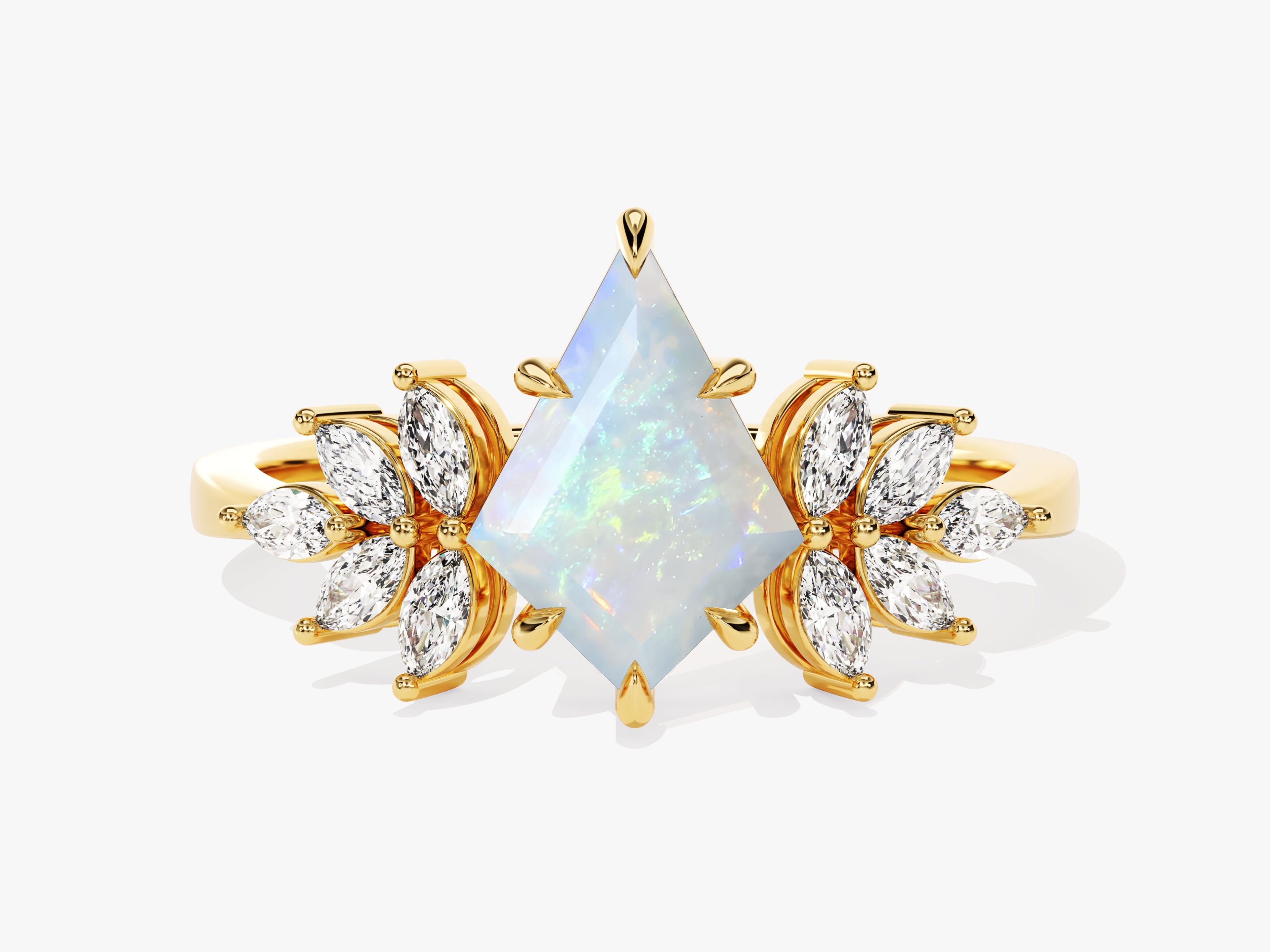 Kite Opal Vintage Engagement Ring with Moissanite Sidestones