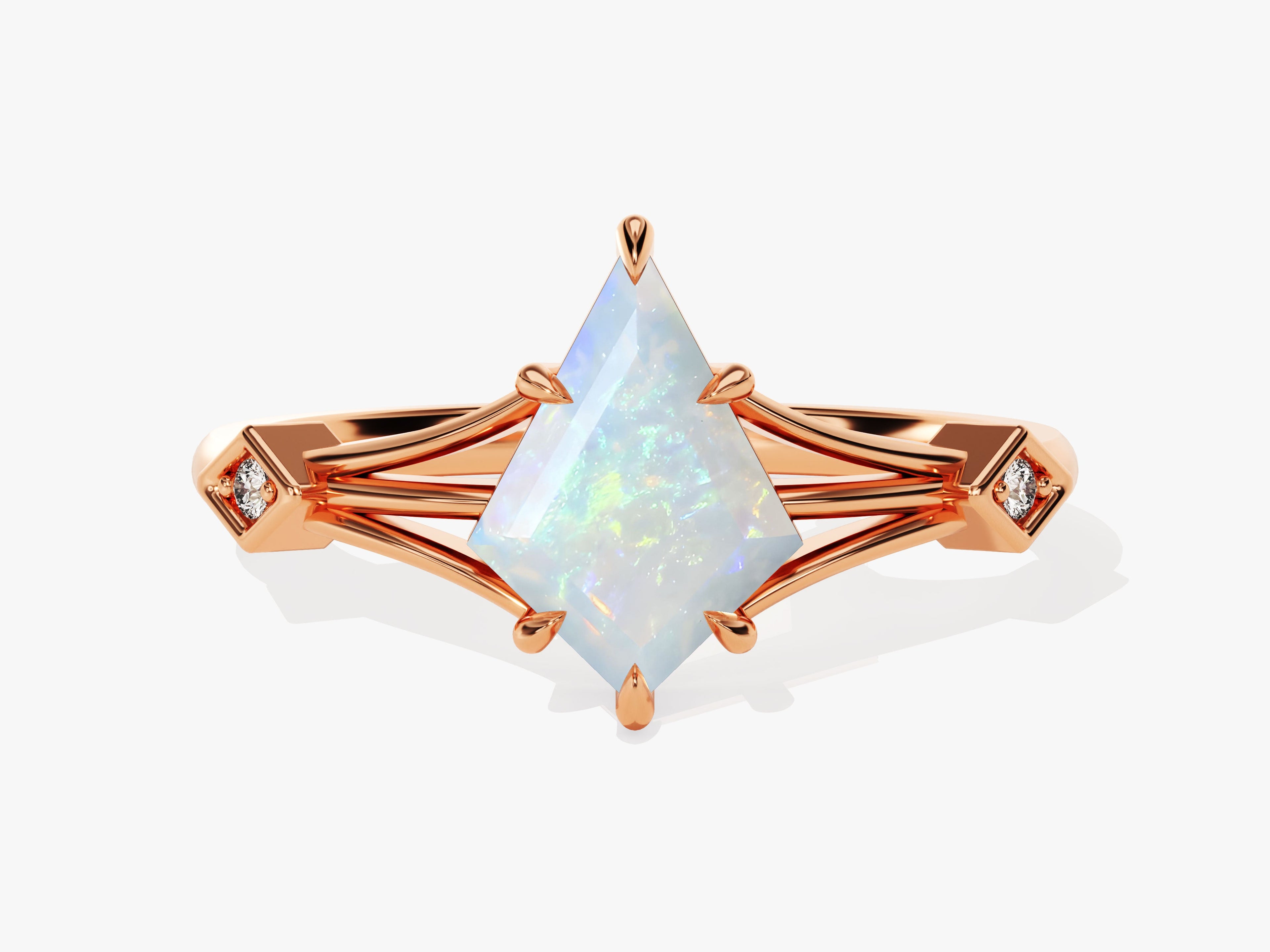 Kite Opal Split Shank Engagement Ring with Moissanite Accents