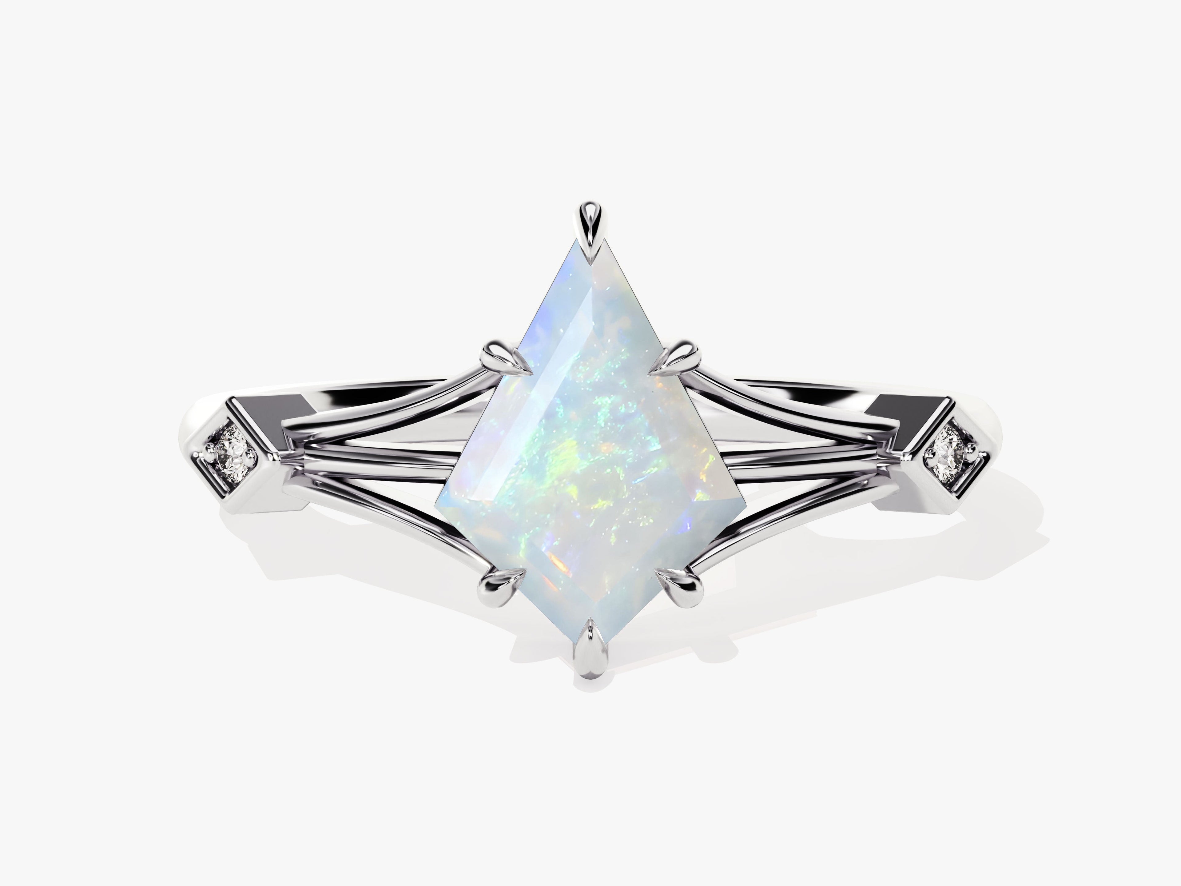 Kite Opal Split Shank Engagement Ring with Moissanite Accents