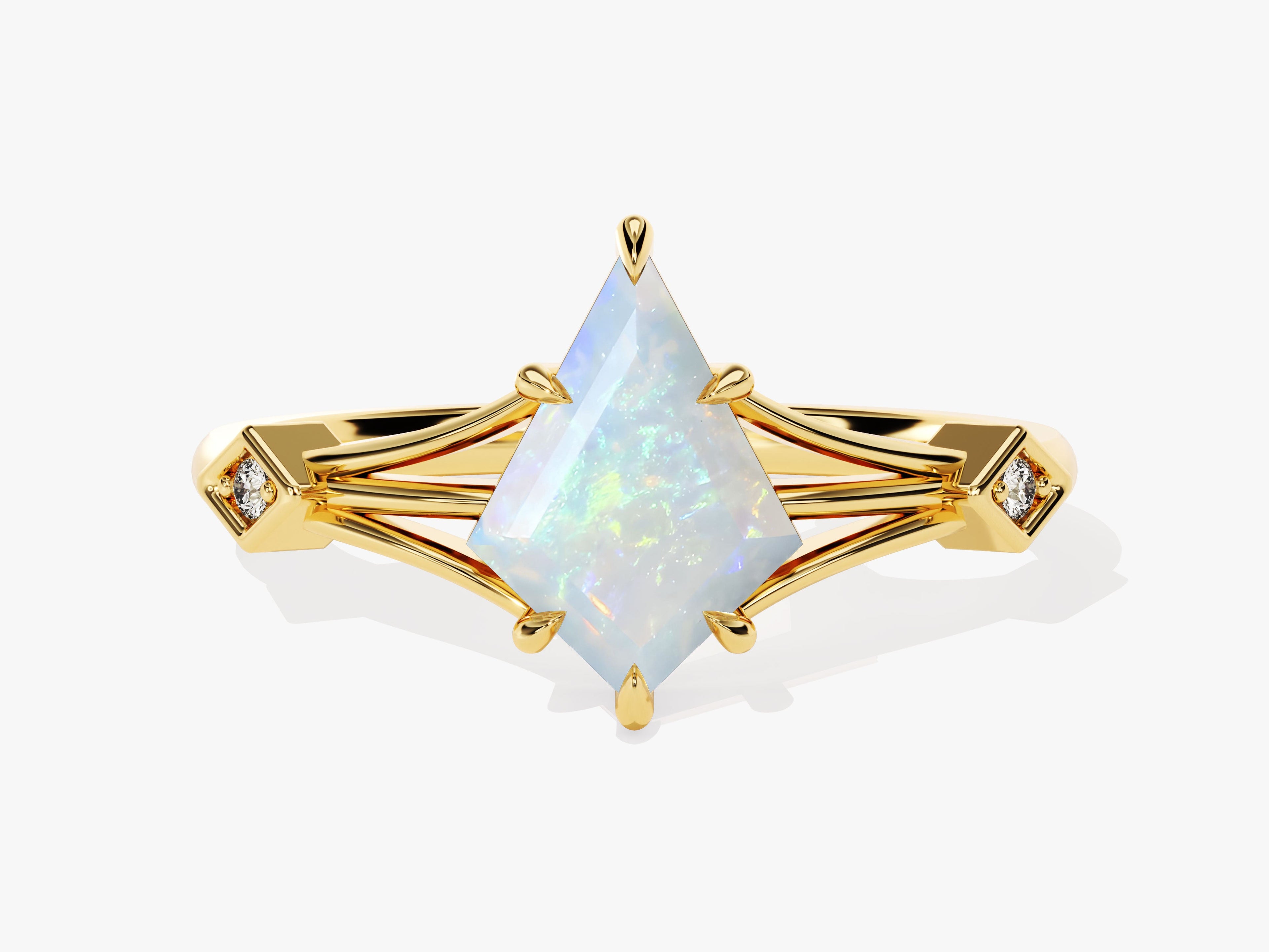Kite Opal Split Shank Engagement Ring with Moissanite Accents
