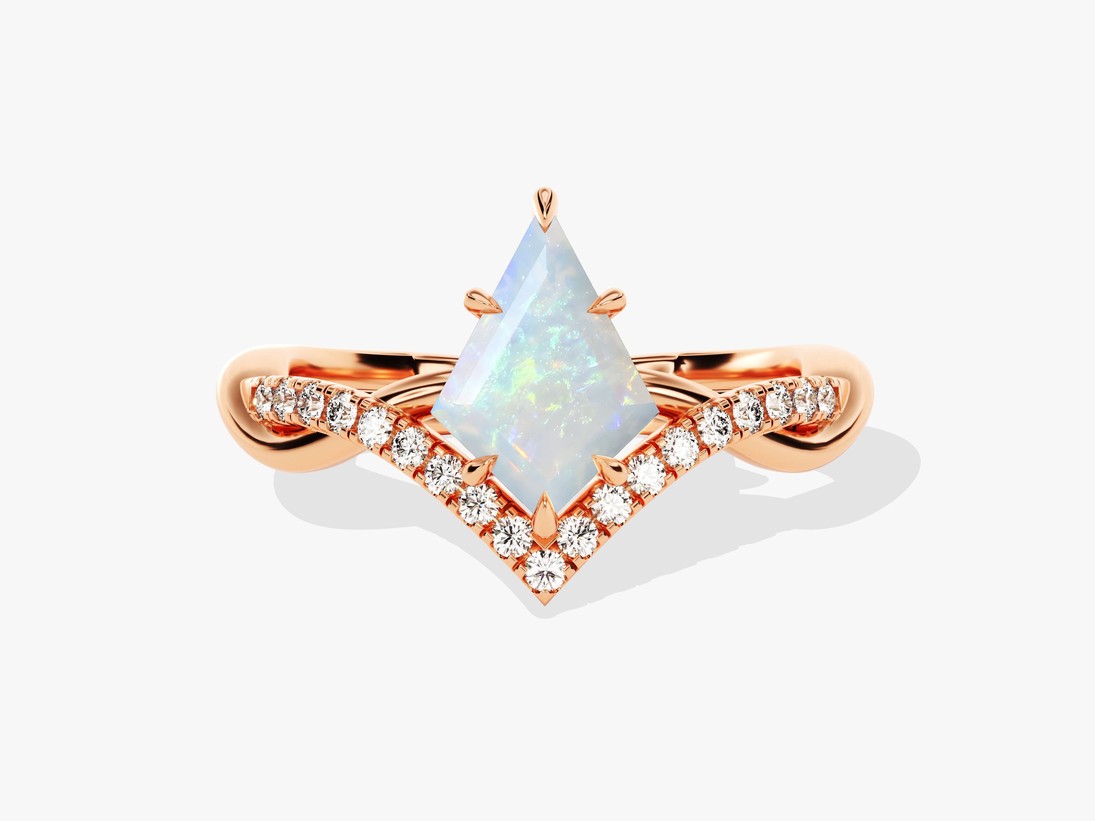 Kite Opal Curved Engagement Ring with Moissanite Sidestones