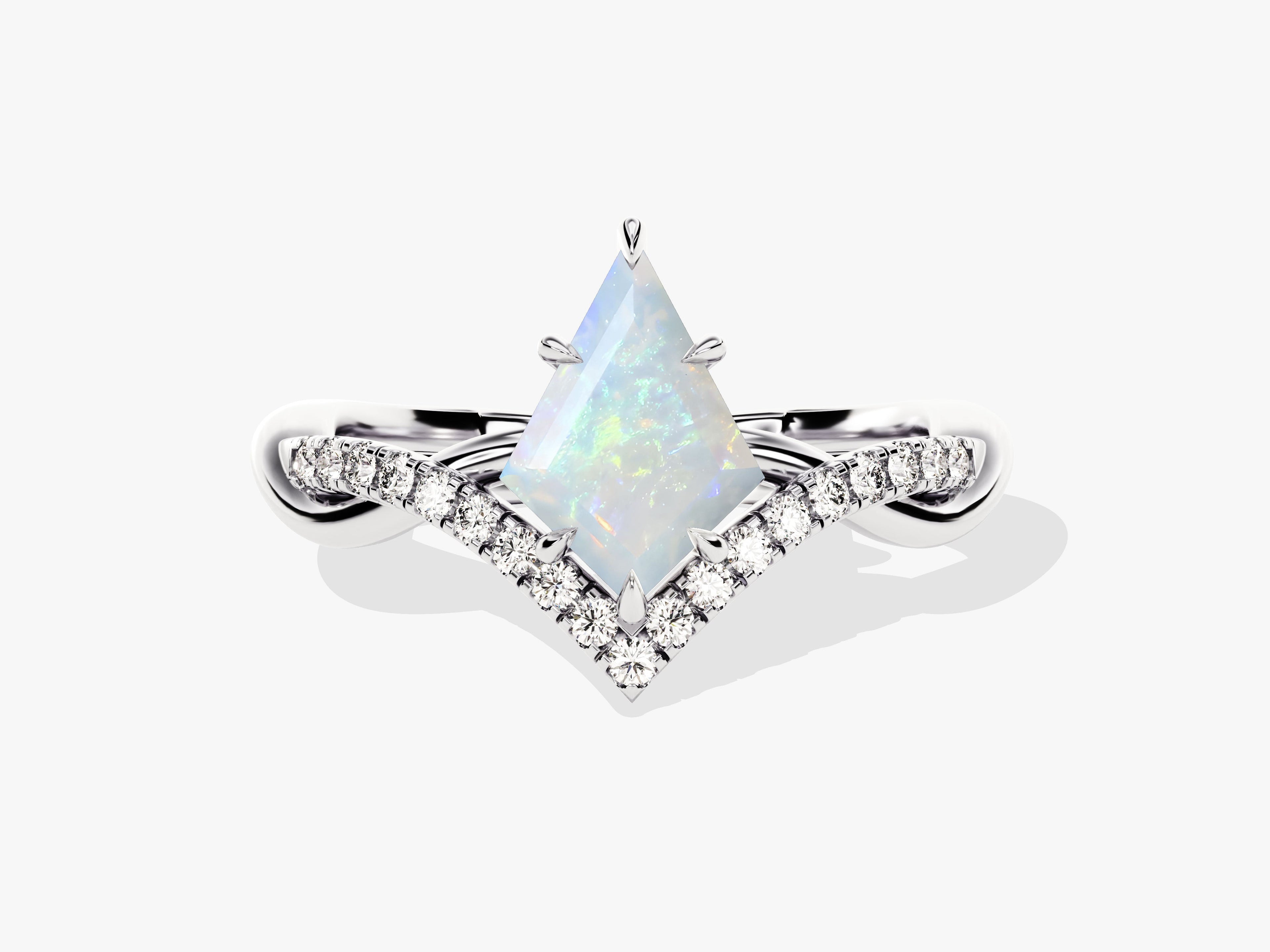 Kite Opal Curved Engagement Ring with Moissanite Sidestones