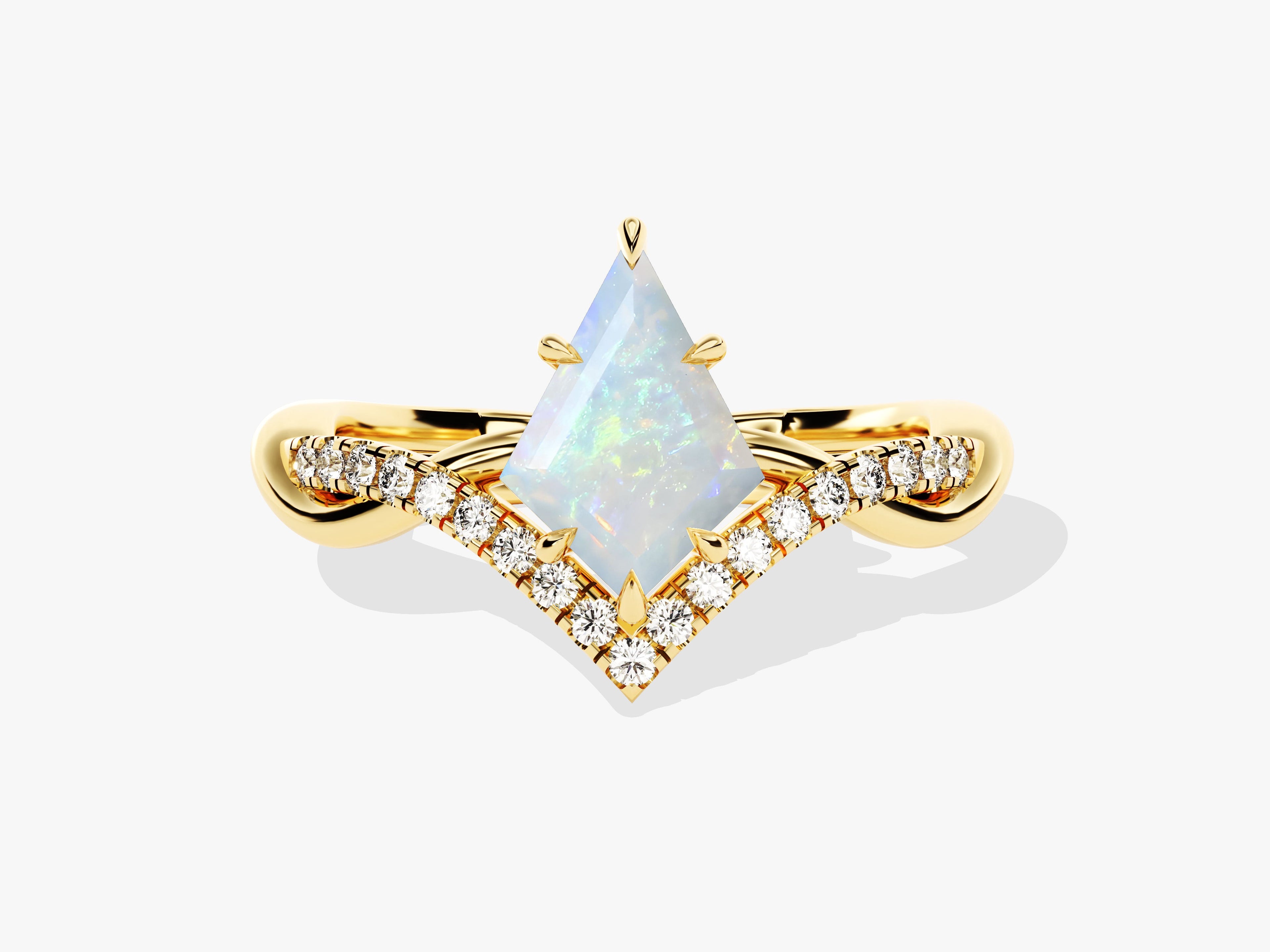 Kite Opal Curved Engagement Ring with Moissanite Sidestones