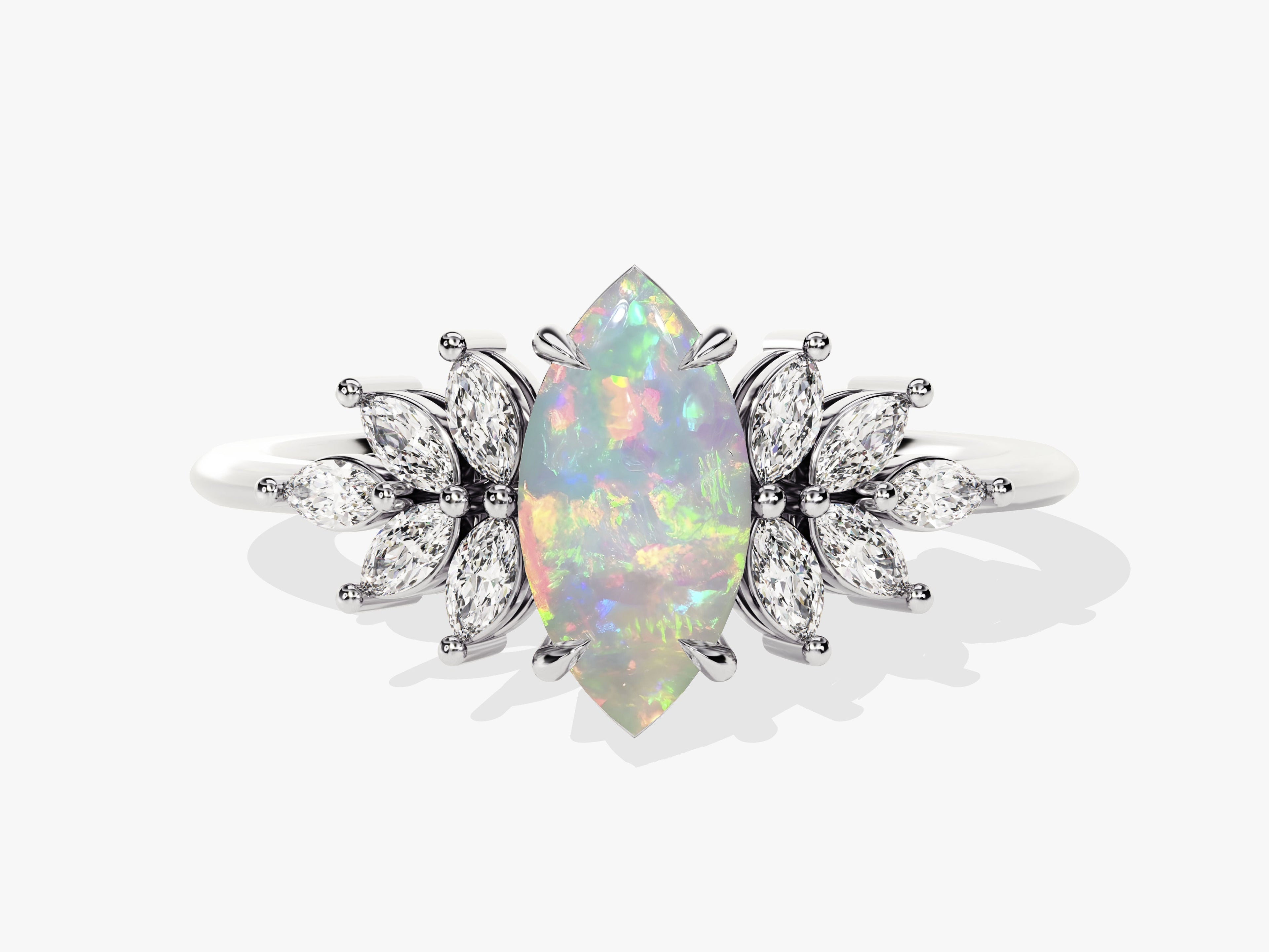Marquise Opal Vintage Engagement Ring with Moissanite Sidestones