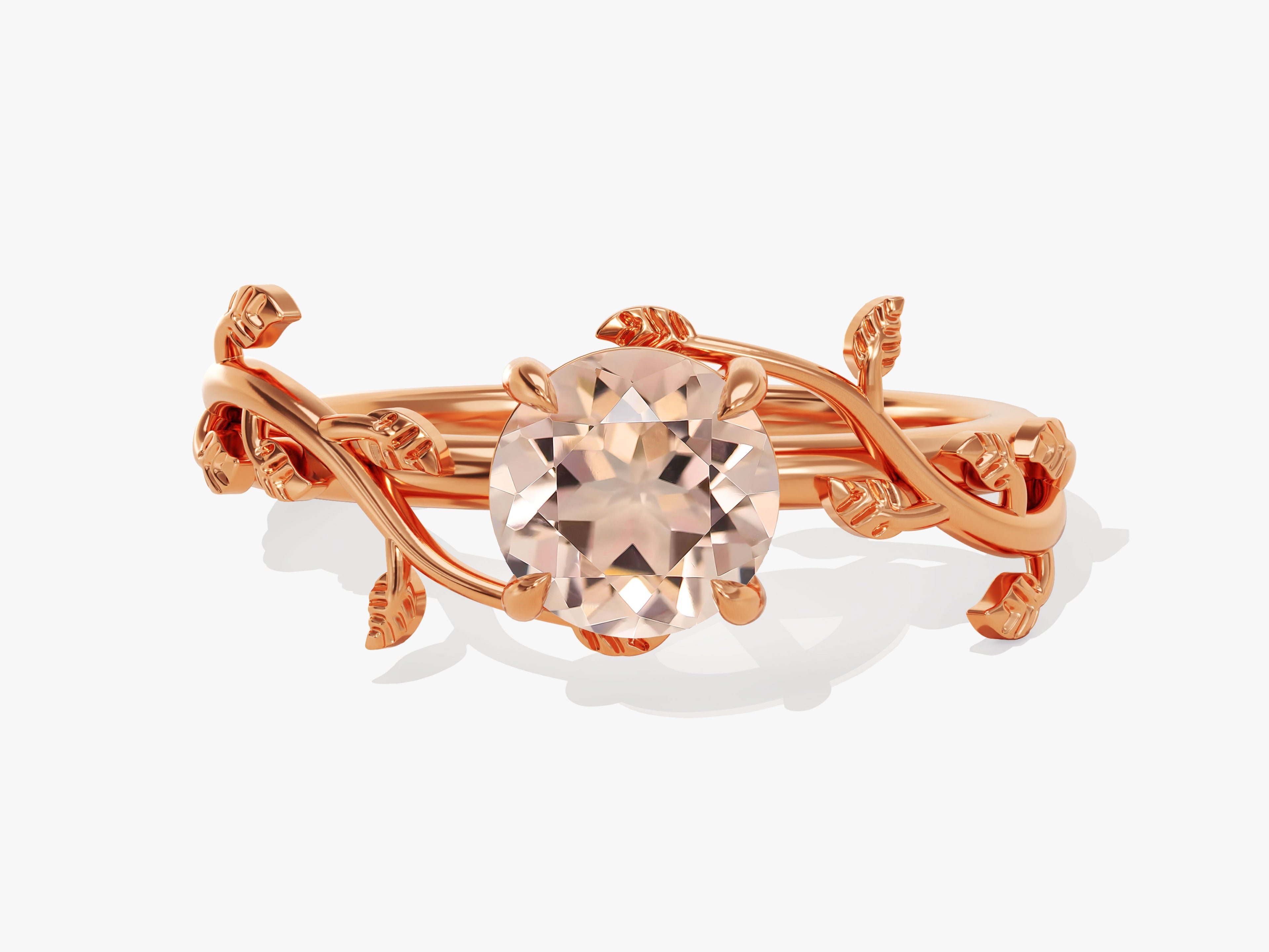 Round Peach Morganite Nature Inspired Engagement Ring