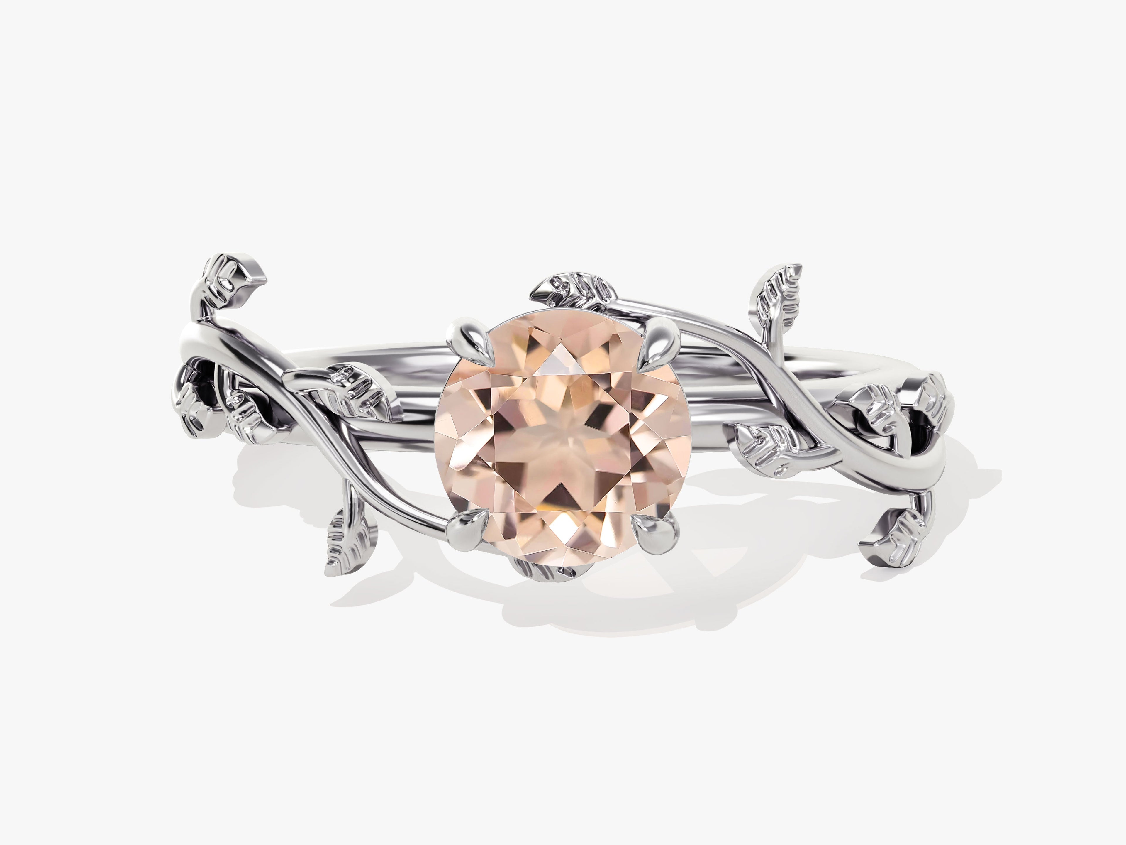 Round Peach Morganite Nature Inspired Engagement Ring