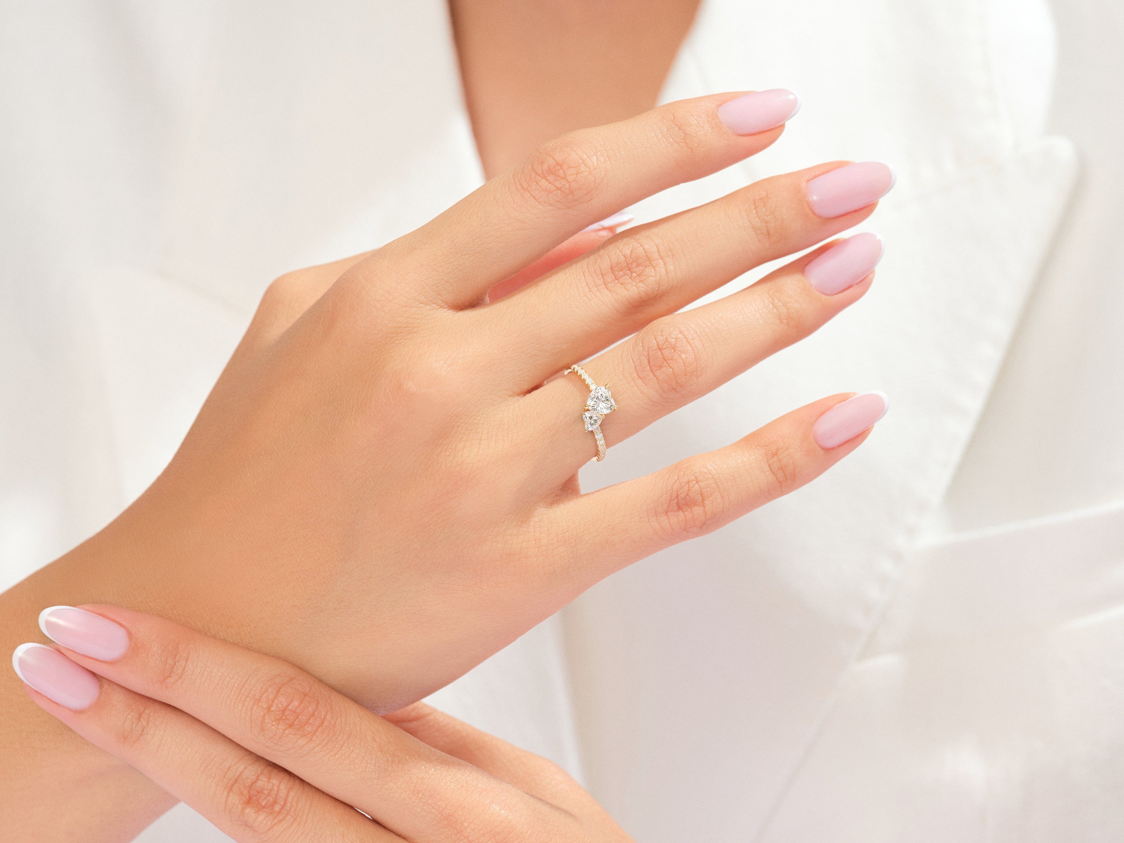 Double Heart Moissanite Promise Ring with Sidestones