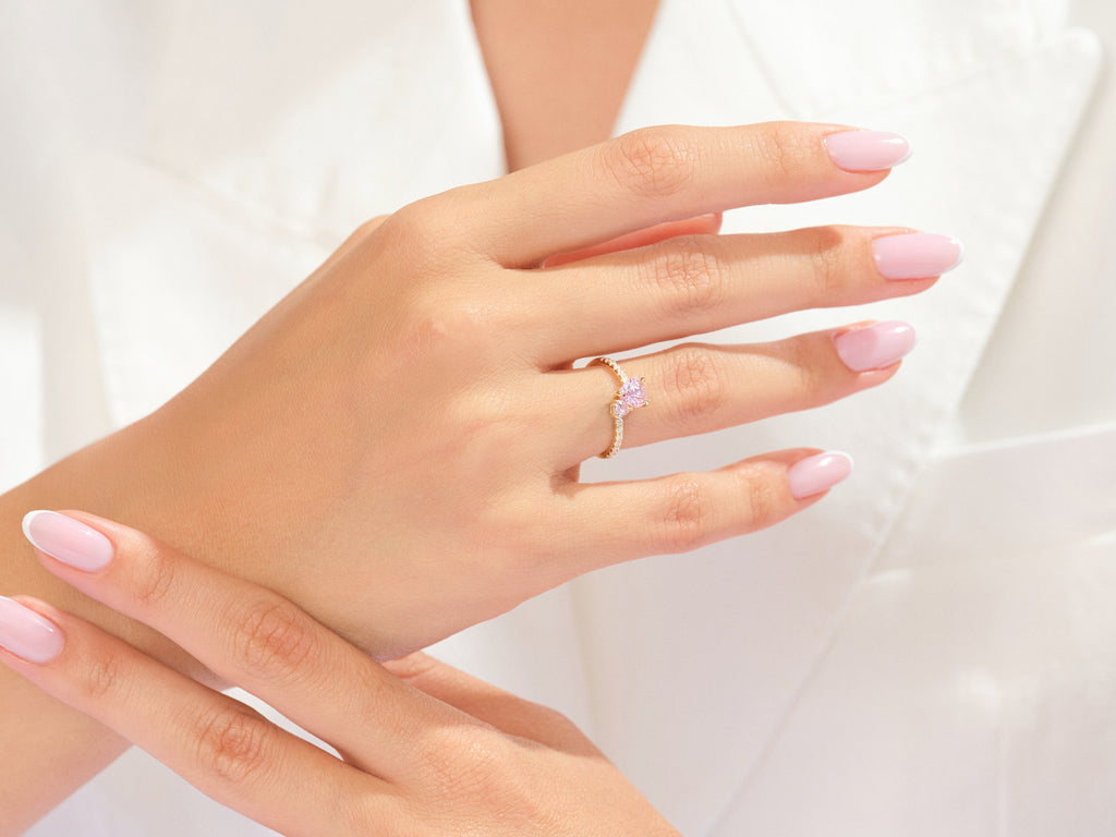 Pink Double Heart Promise Ring with Sidestones