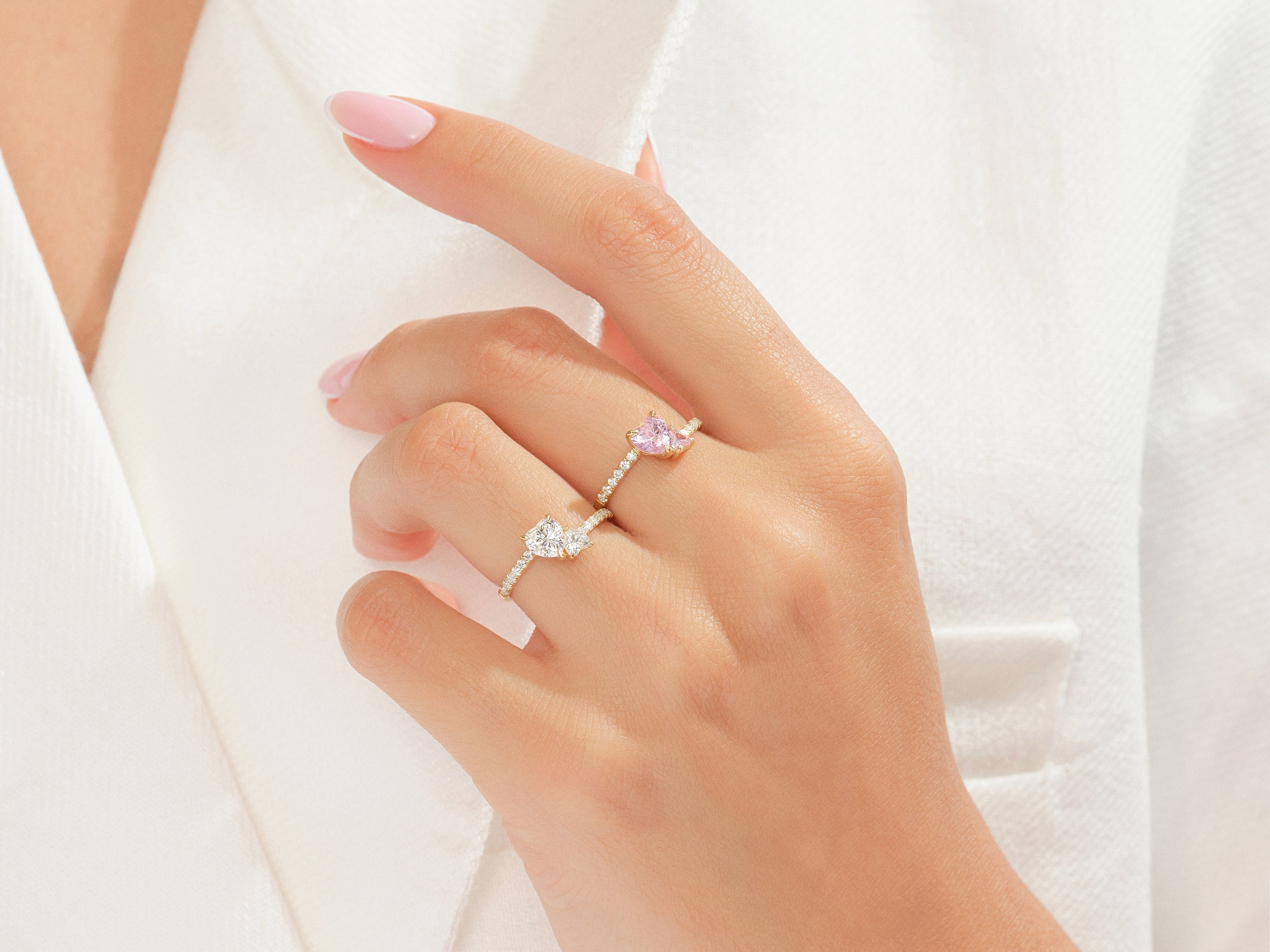 Pink Double Heart Promise Ring with Sidestones