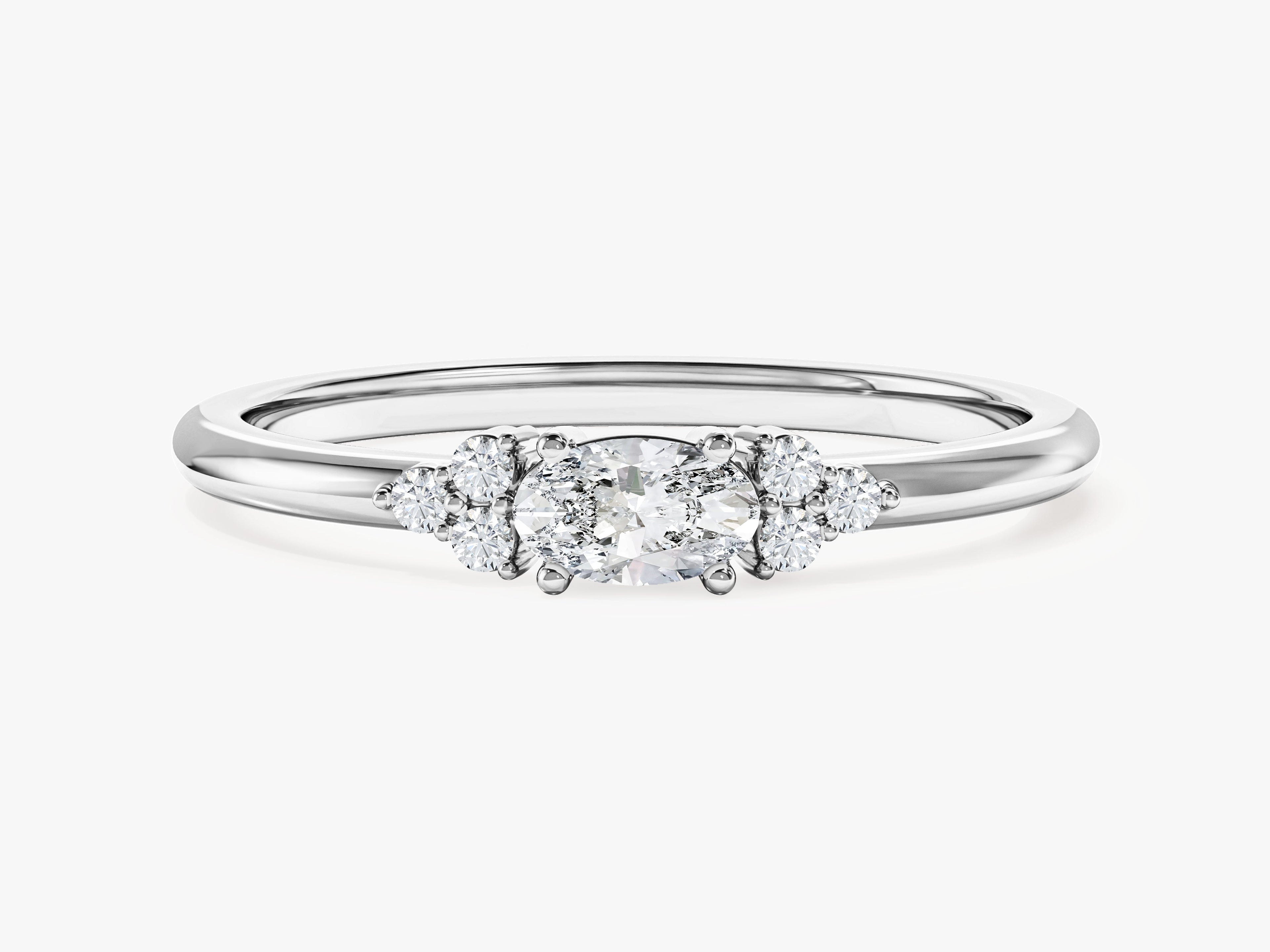 Oval Moissanite Promise Ring with Sidestones