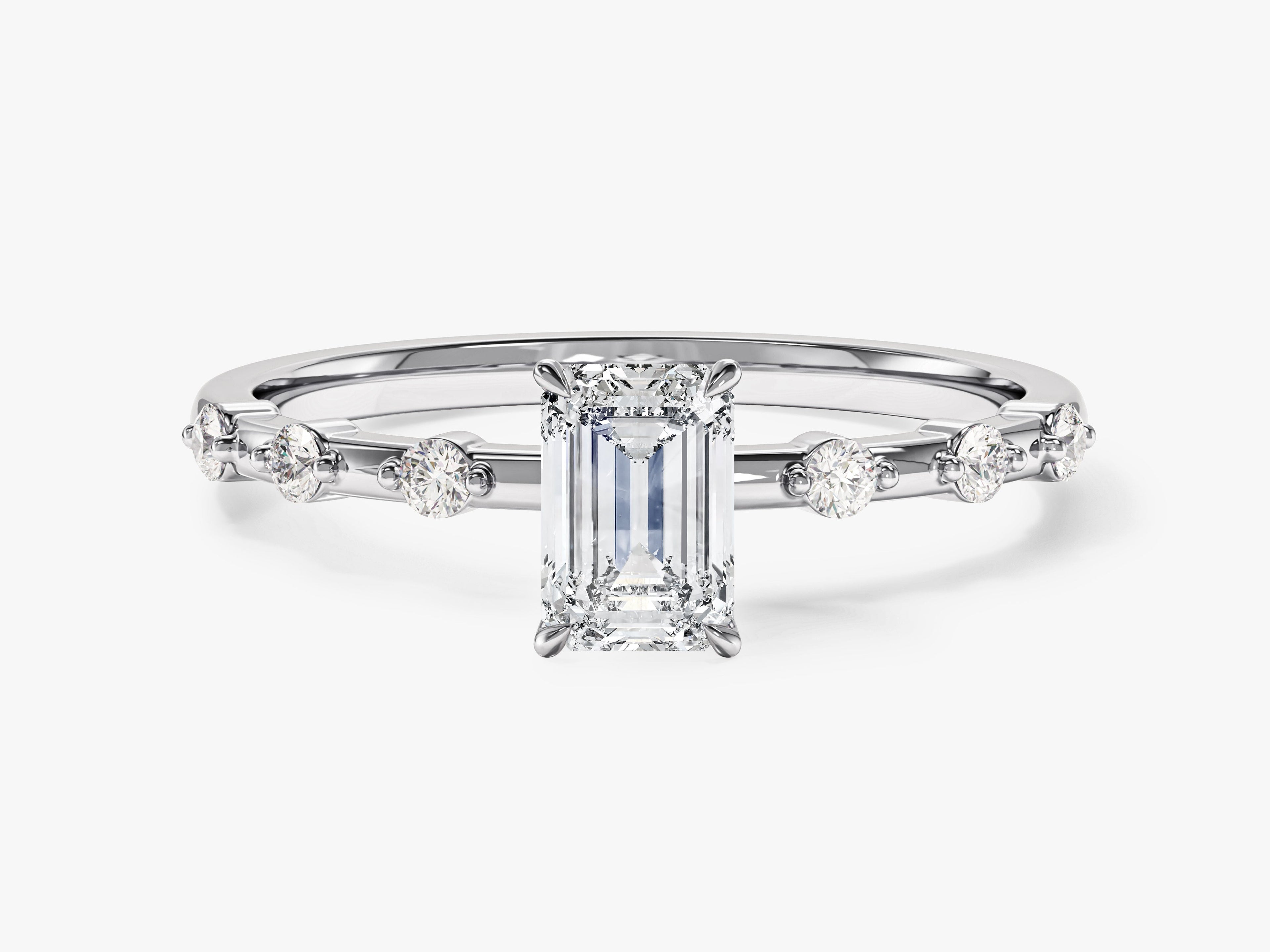 Emerald Moissanite Promise Ring with Sidestones