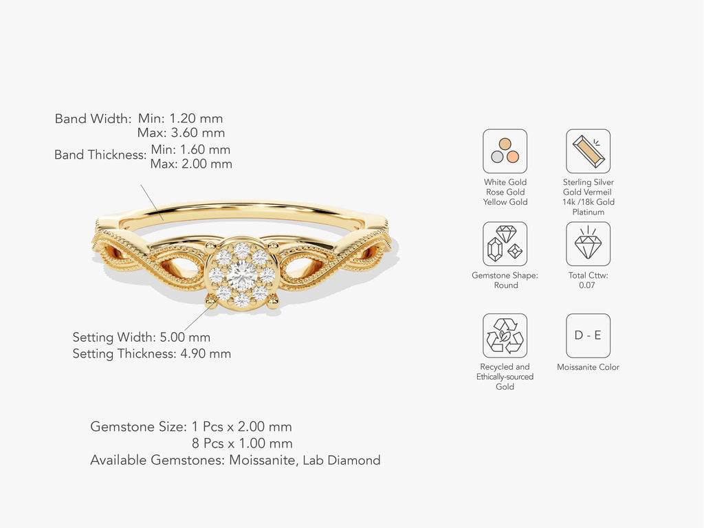 Infinity Moissanite Promise Ring with Milgrain Accents