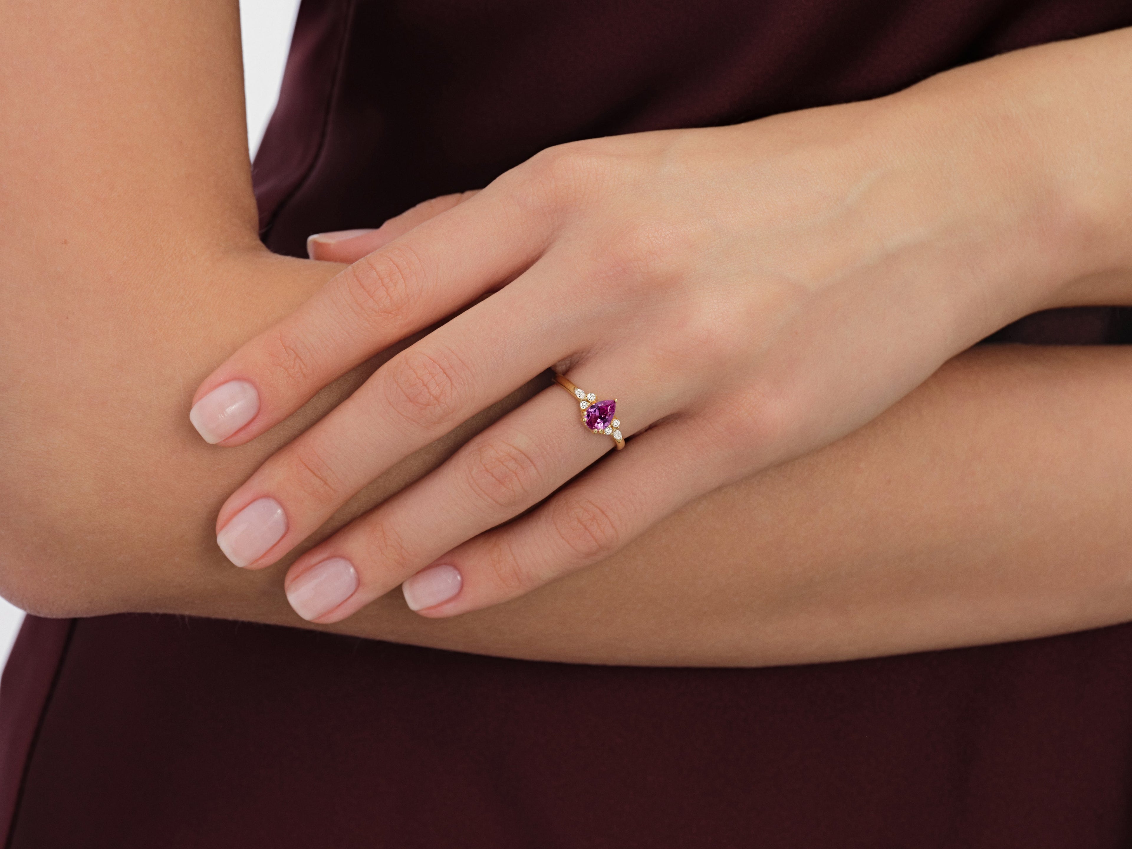 Sidestone Accent Pear Gemstone Engagement Ring
