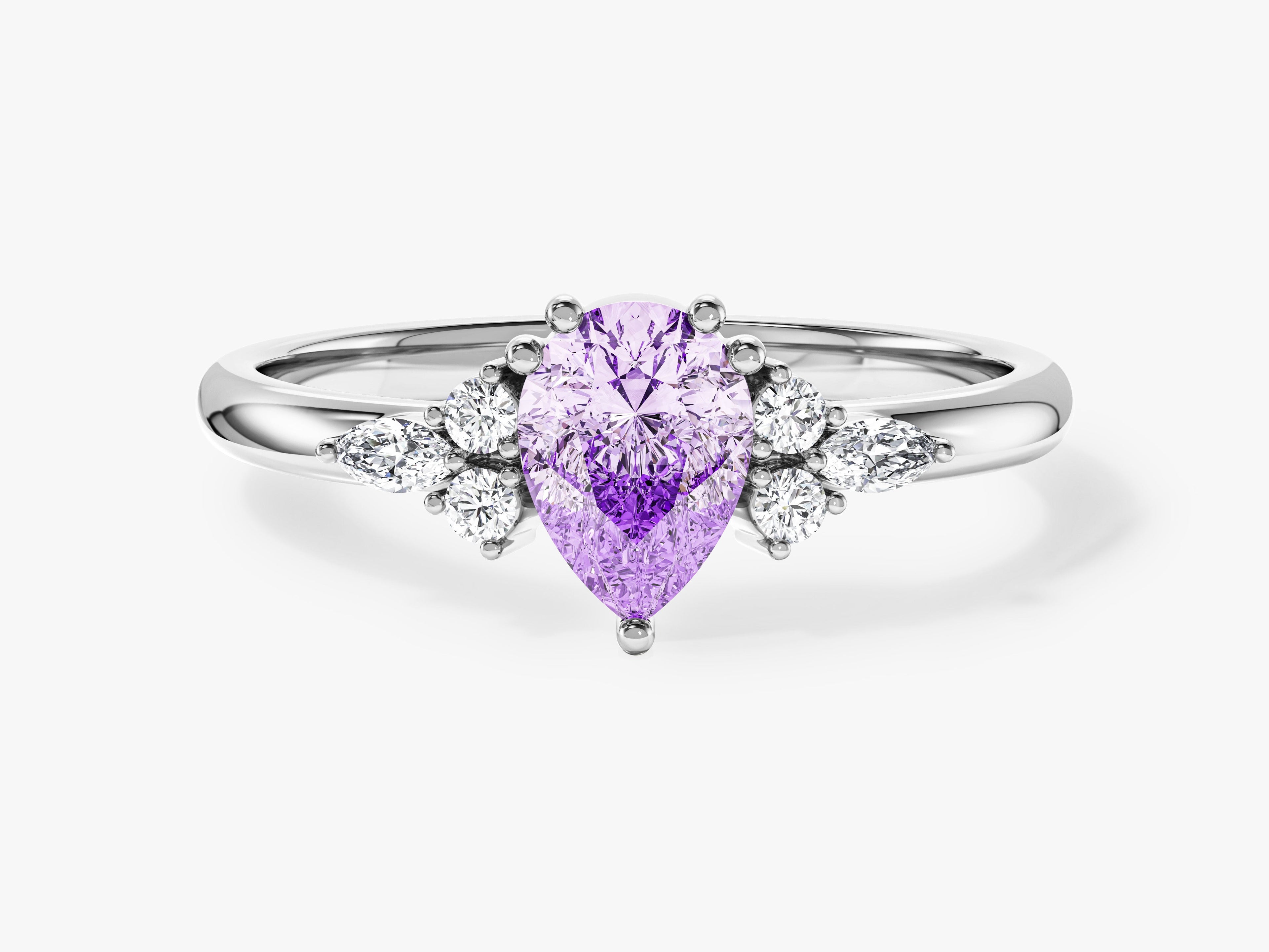 Sidestone Accent Pear Gemstone Engagement Ring