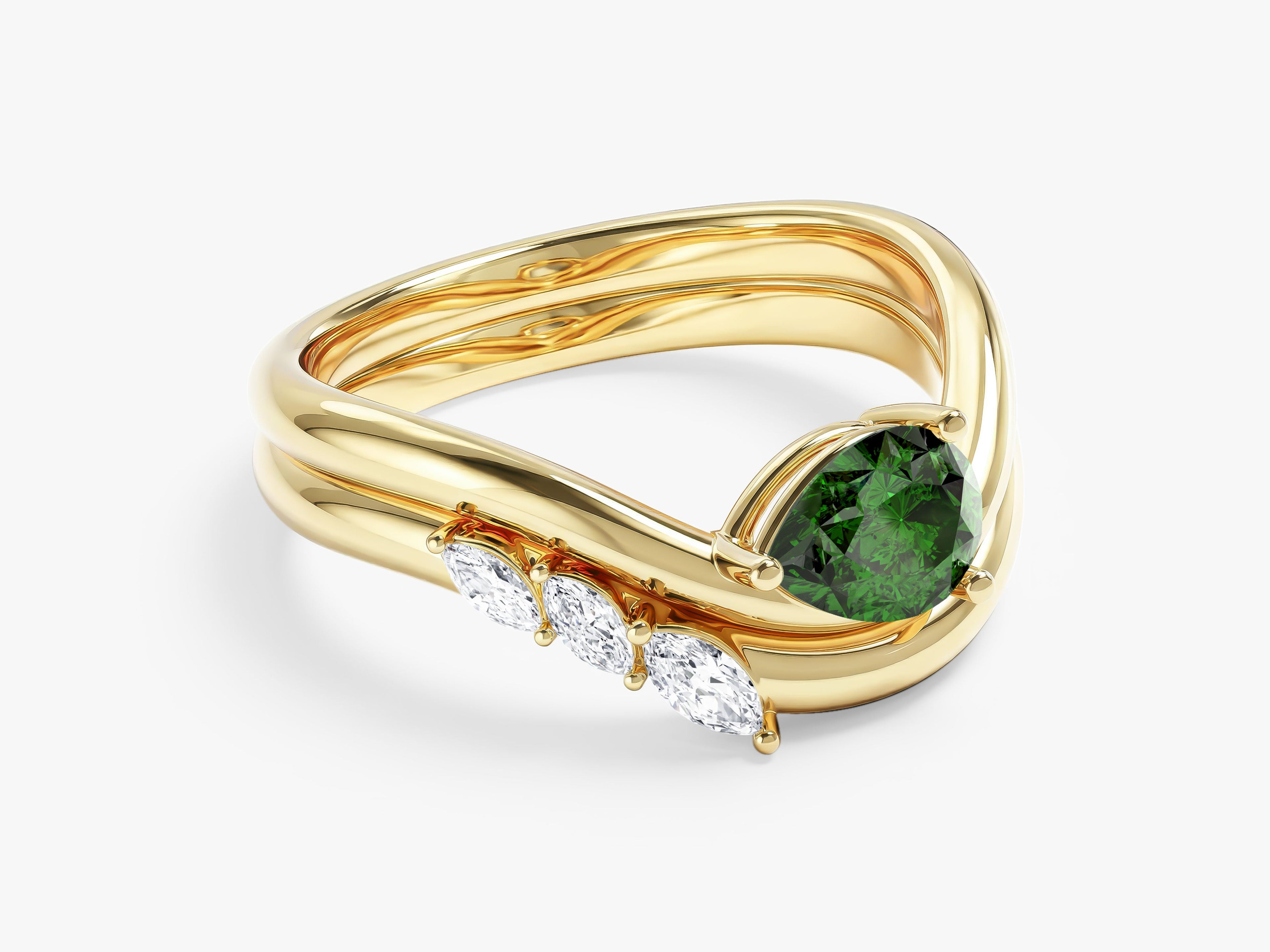 Curved Birthstone Ring with Marquise Sidestones