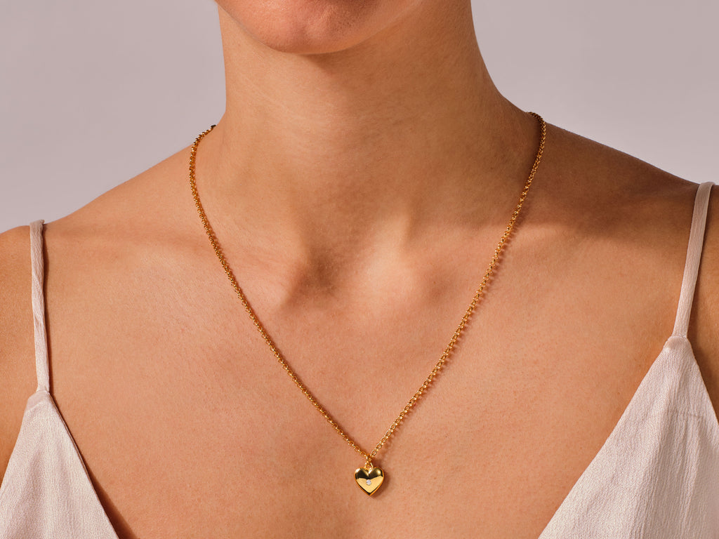 Heart Charm Necklace with Sparkle