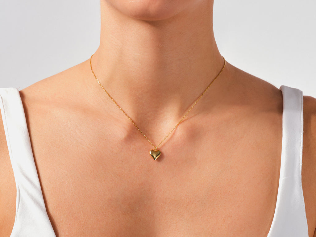 Puffed Heart Charm Necklace