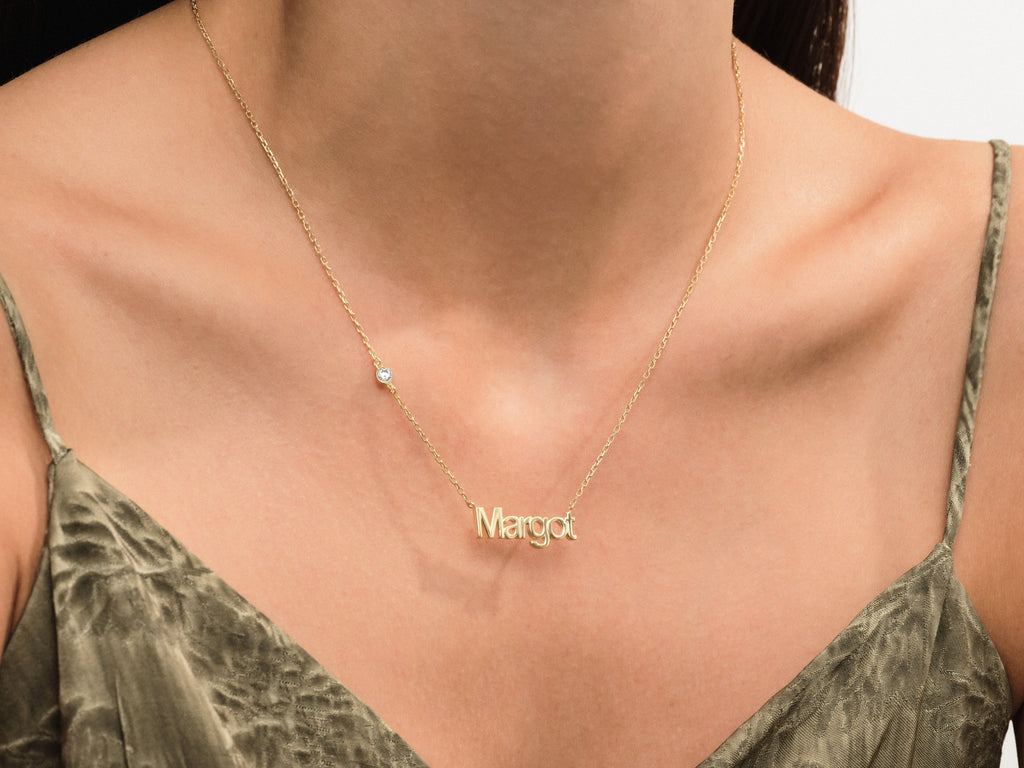 Name Necklace with Gemstone
