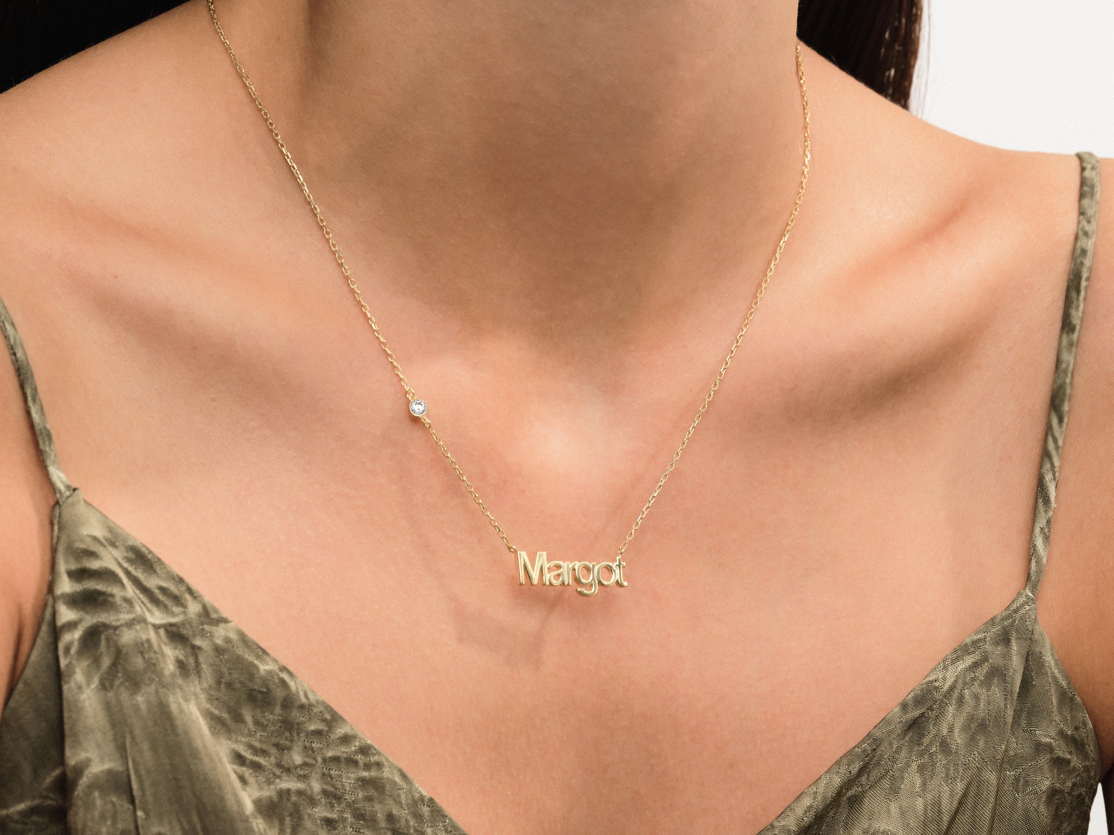 Name Necklace with Gemstone