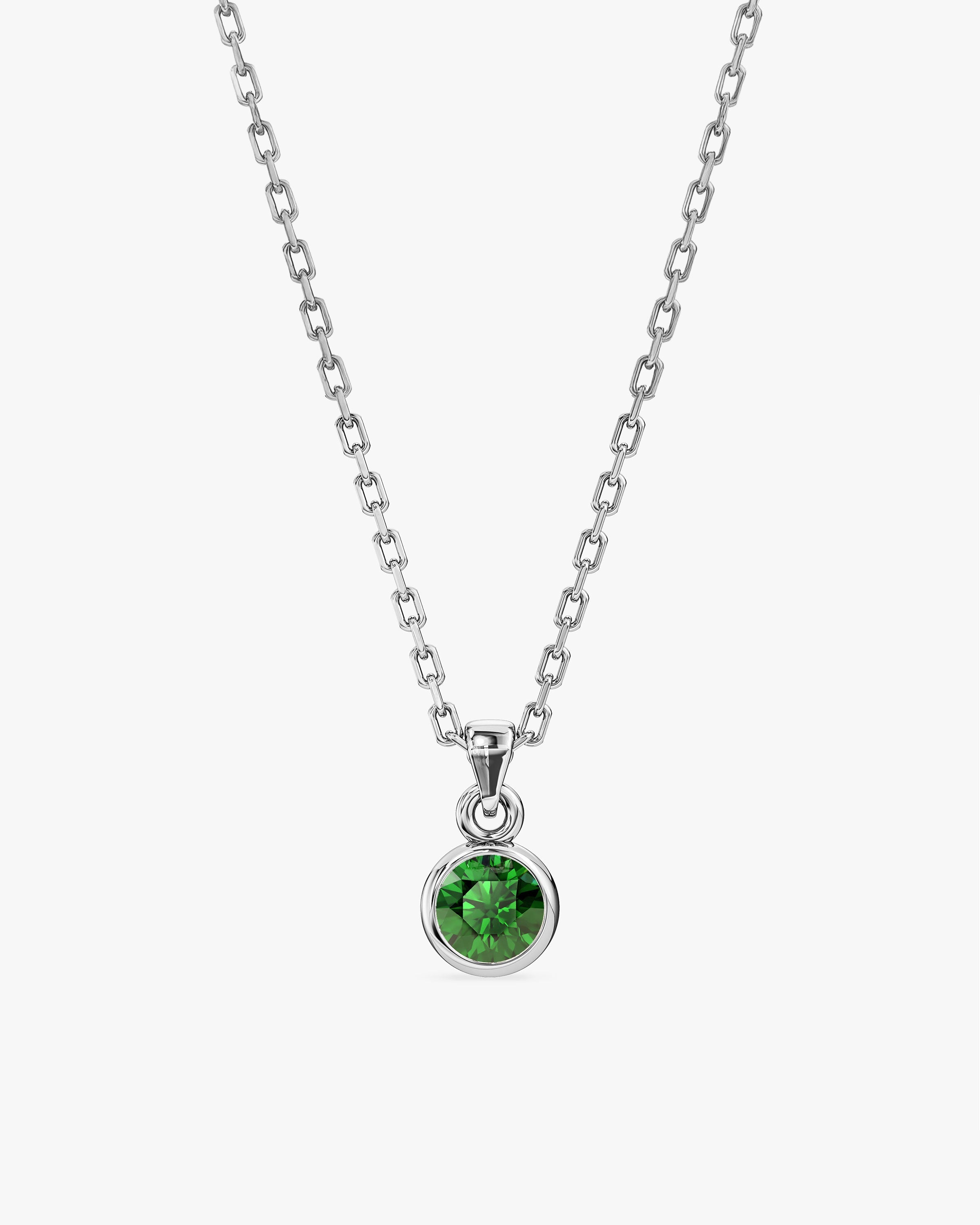 Bezel Set Round Birthstone Solitaire Necklace