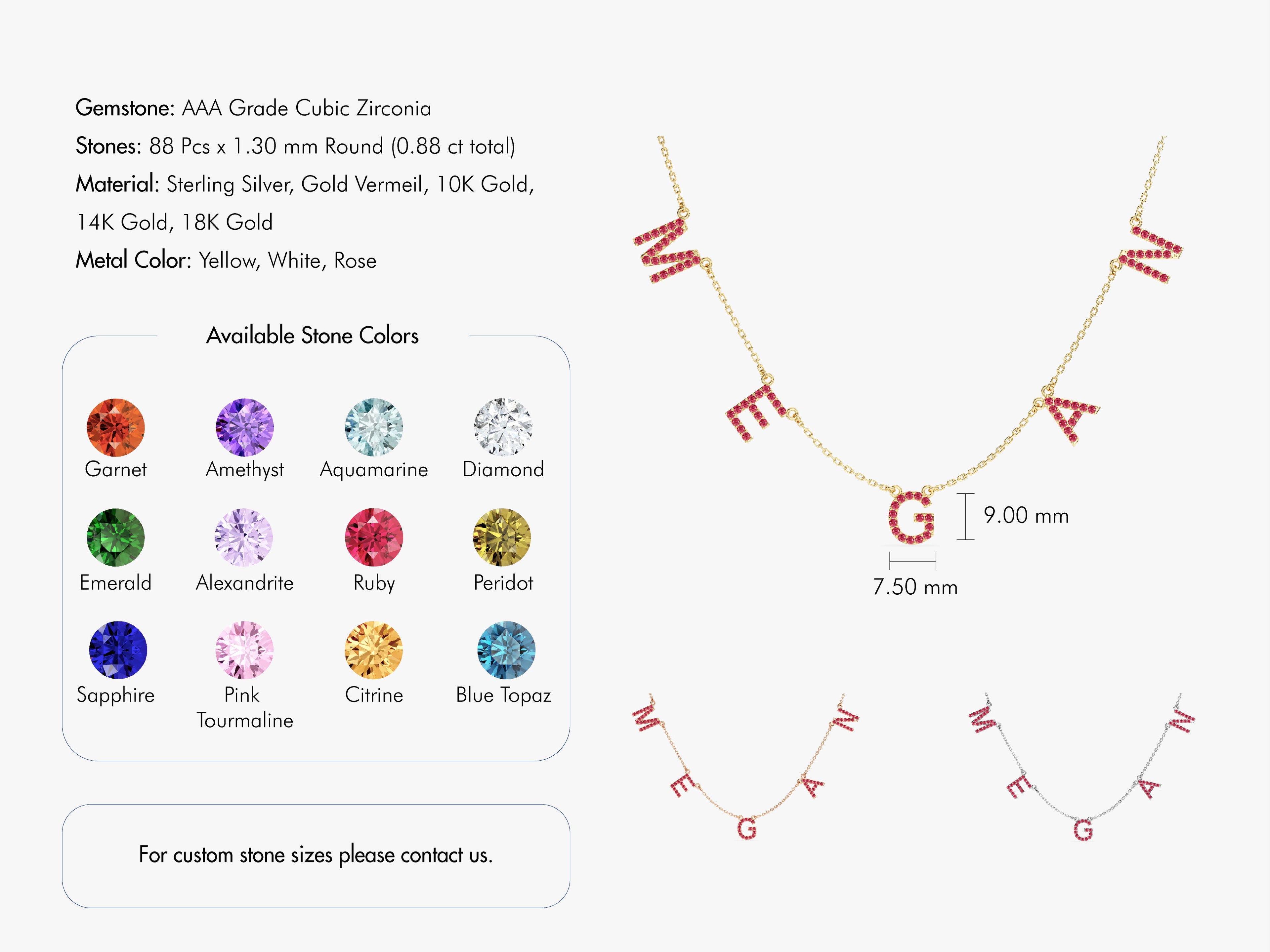 Blue Topaz Name Necklace in 14k Solid Gold