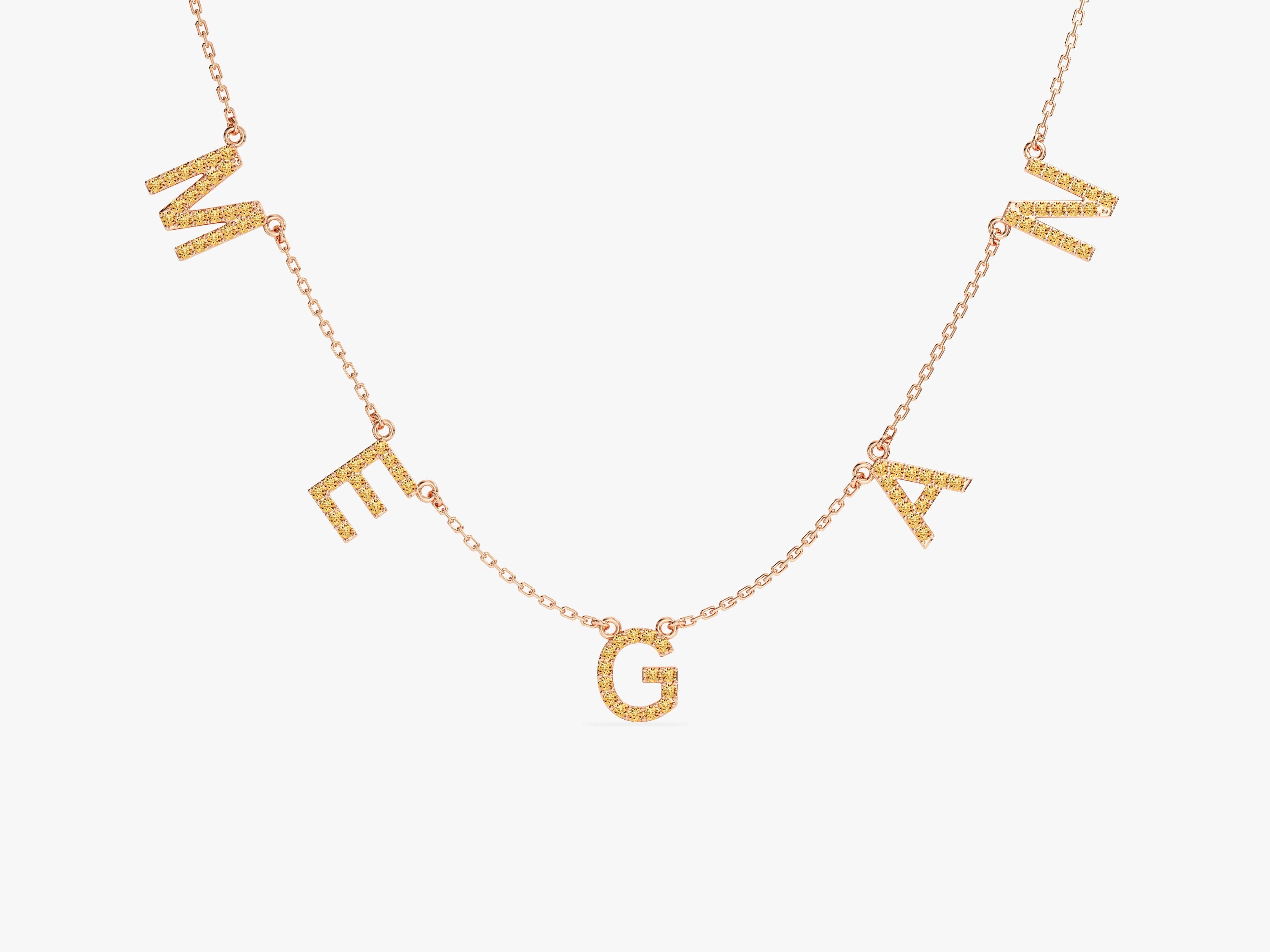 Citrine Name Necklace in 14k Solid Gold