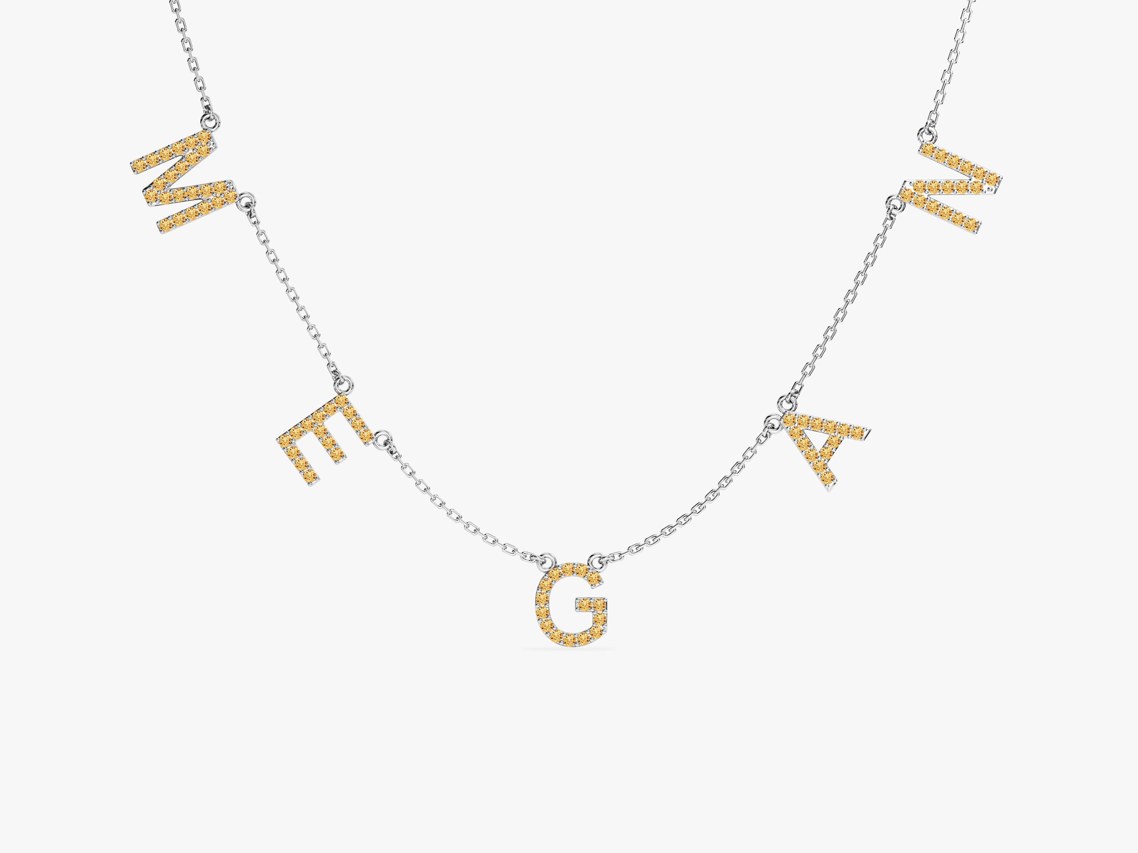 Citrine Name Necklace in 14k Solid Gold