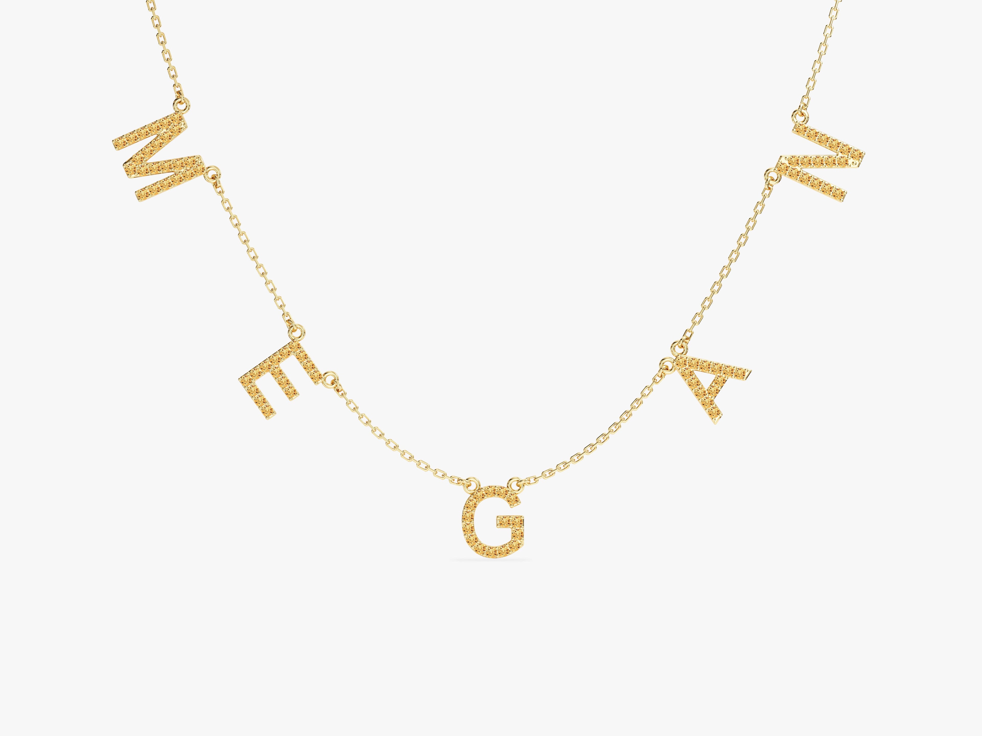 Citrine Name Necklace in 14k Solid Gold