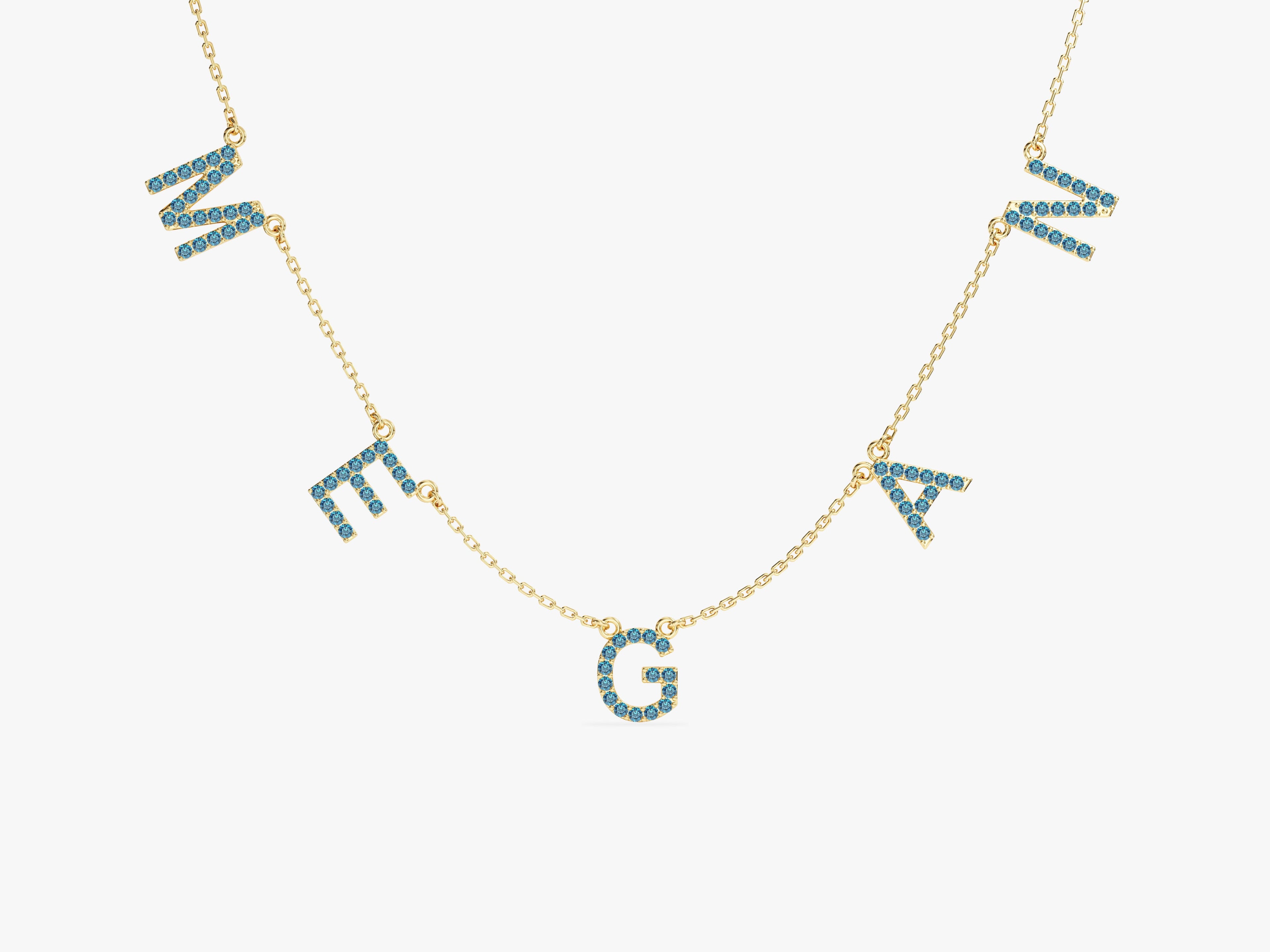 Blue Topaz Name Necklace in 14k Solid Gold