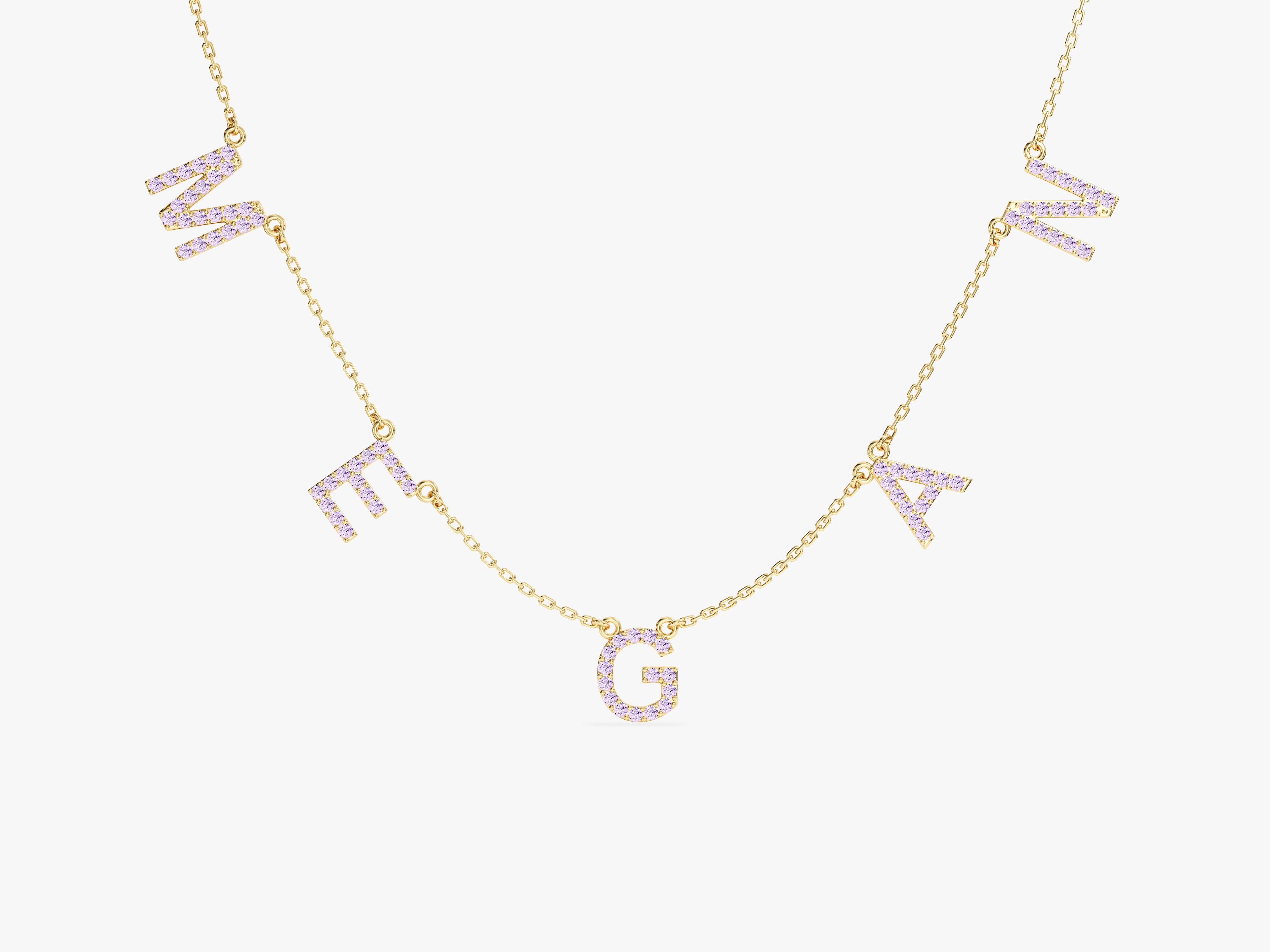 Pink Tourmaline Name Necklace in 14k Solid Gold