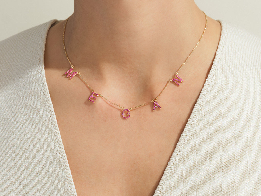 Blue Topaz Name Necklace in 14k Solid Gold