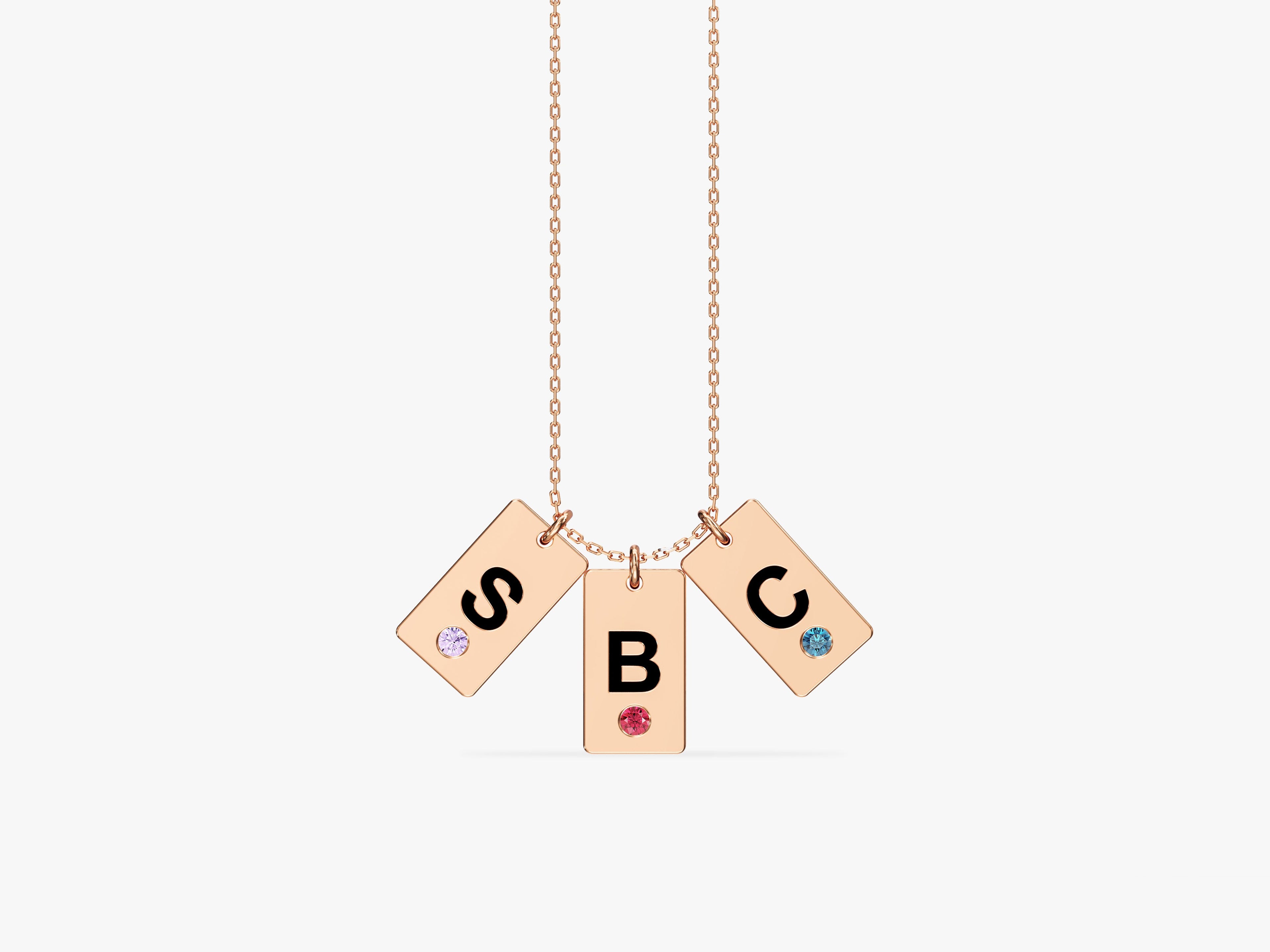 Initial Tag Birthstone Necklace