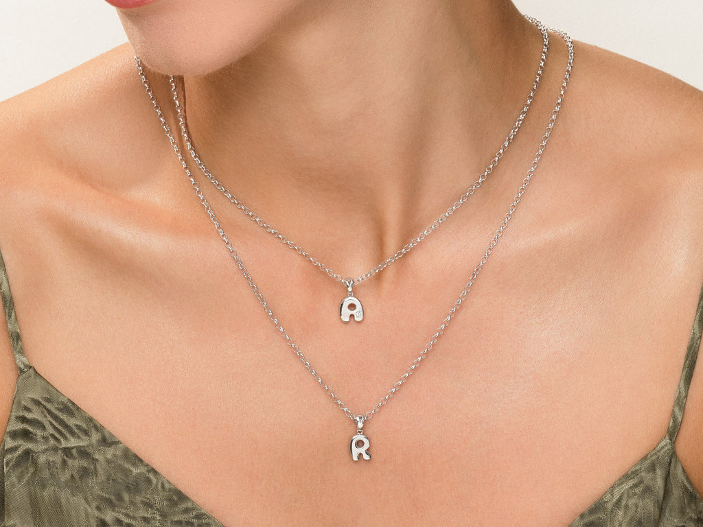 Bubble Initial Necklace with Gemstone
