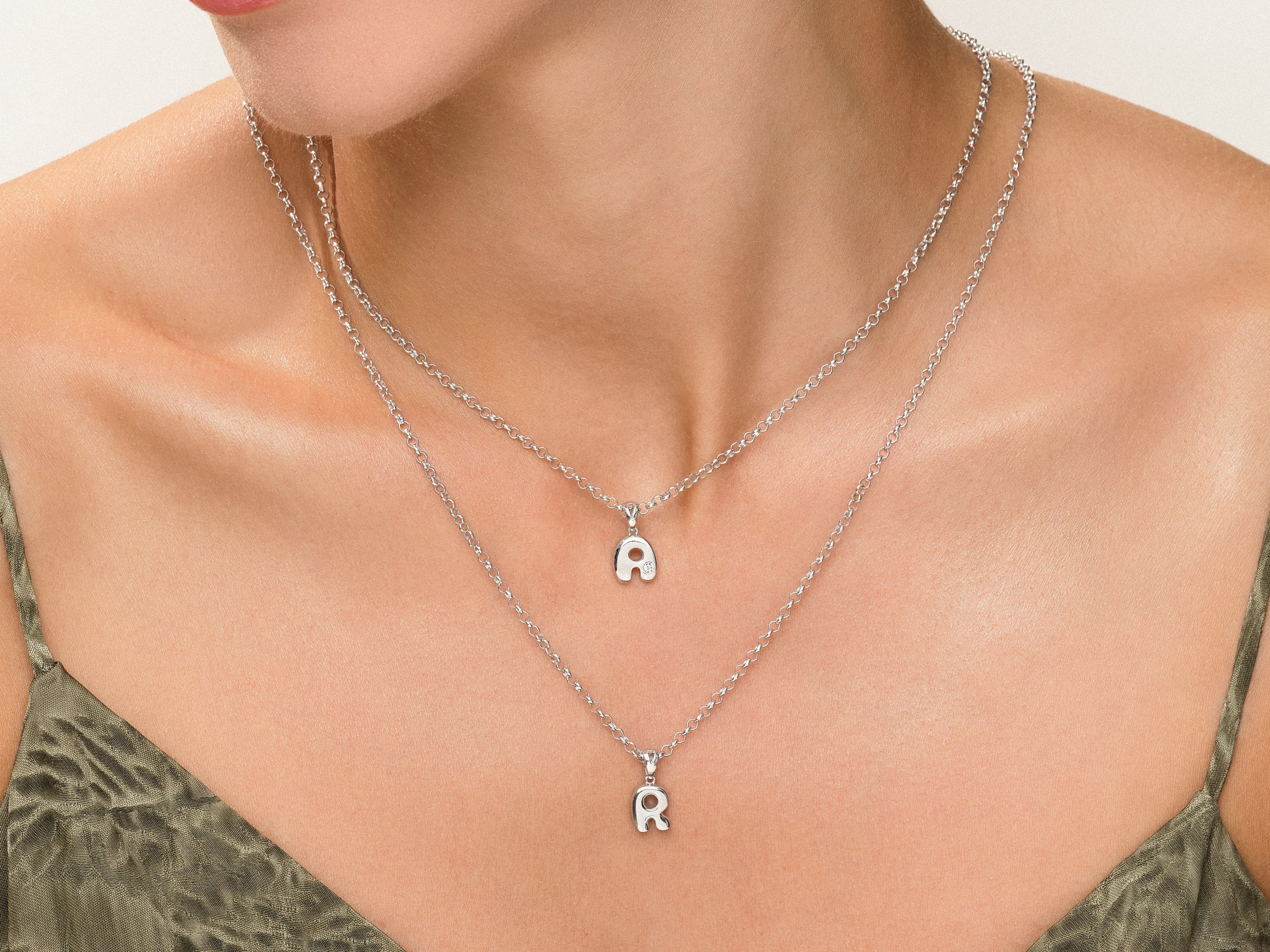 Bubble Initial Necklace with Gemstone