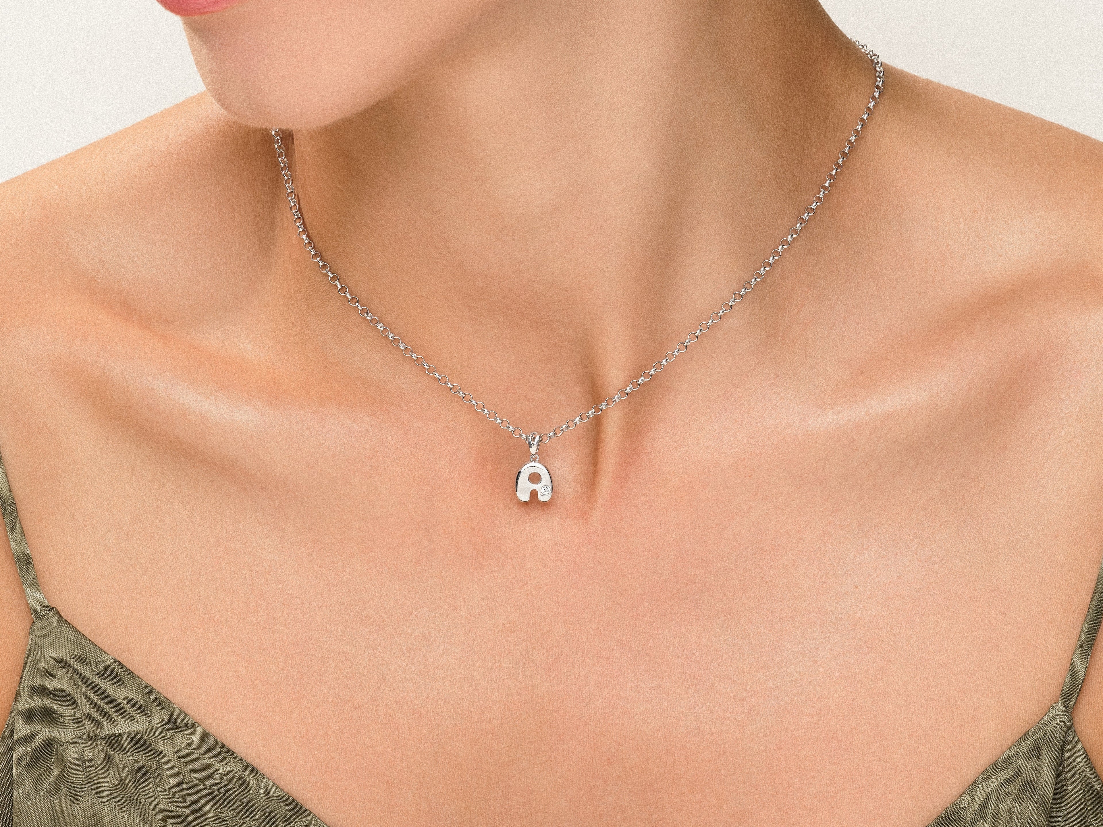 Bubble Initial Necklace with Gemstone