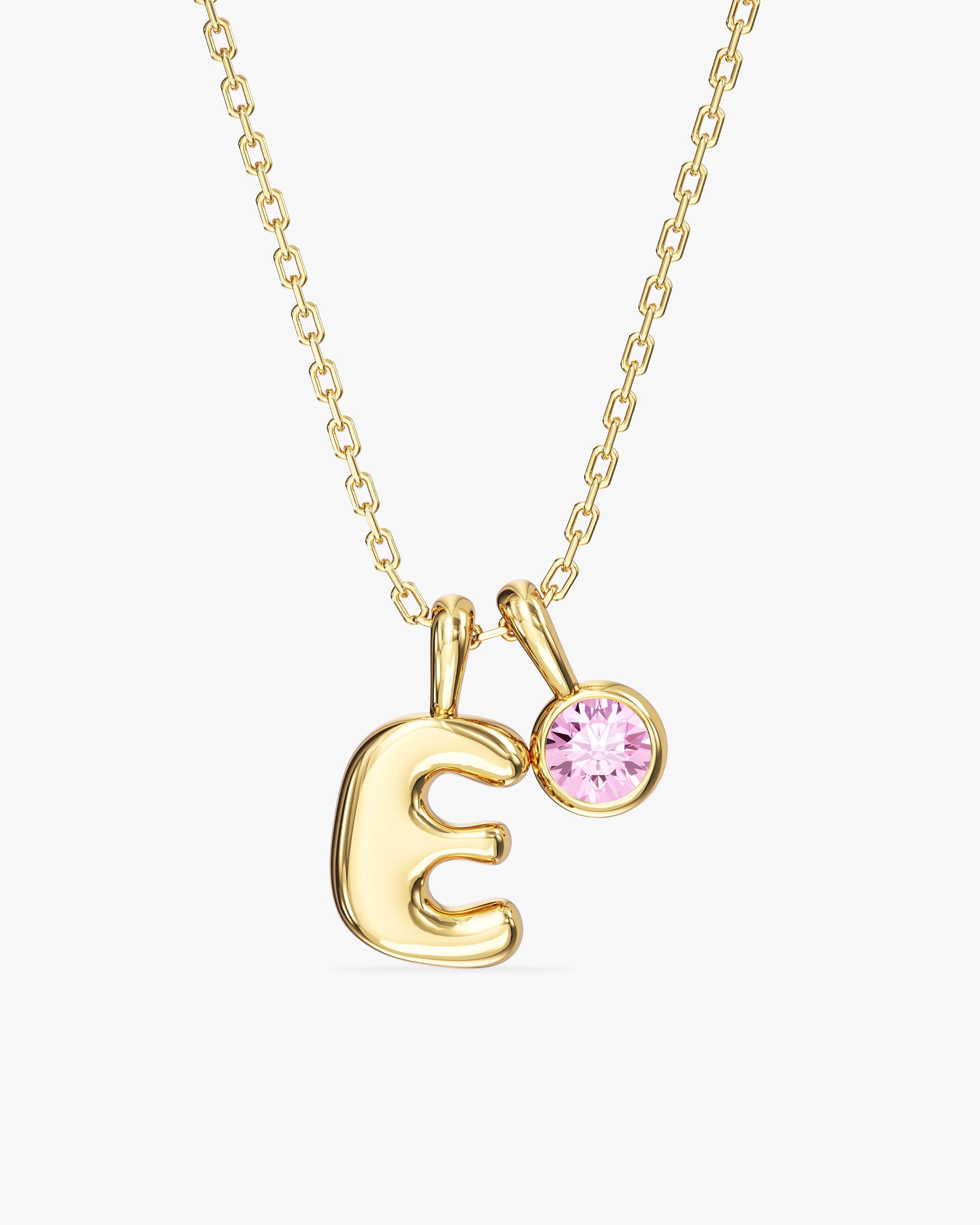 Initial Letter Birthstone Charm Necklace