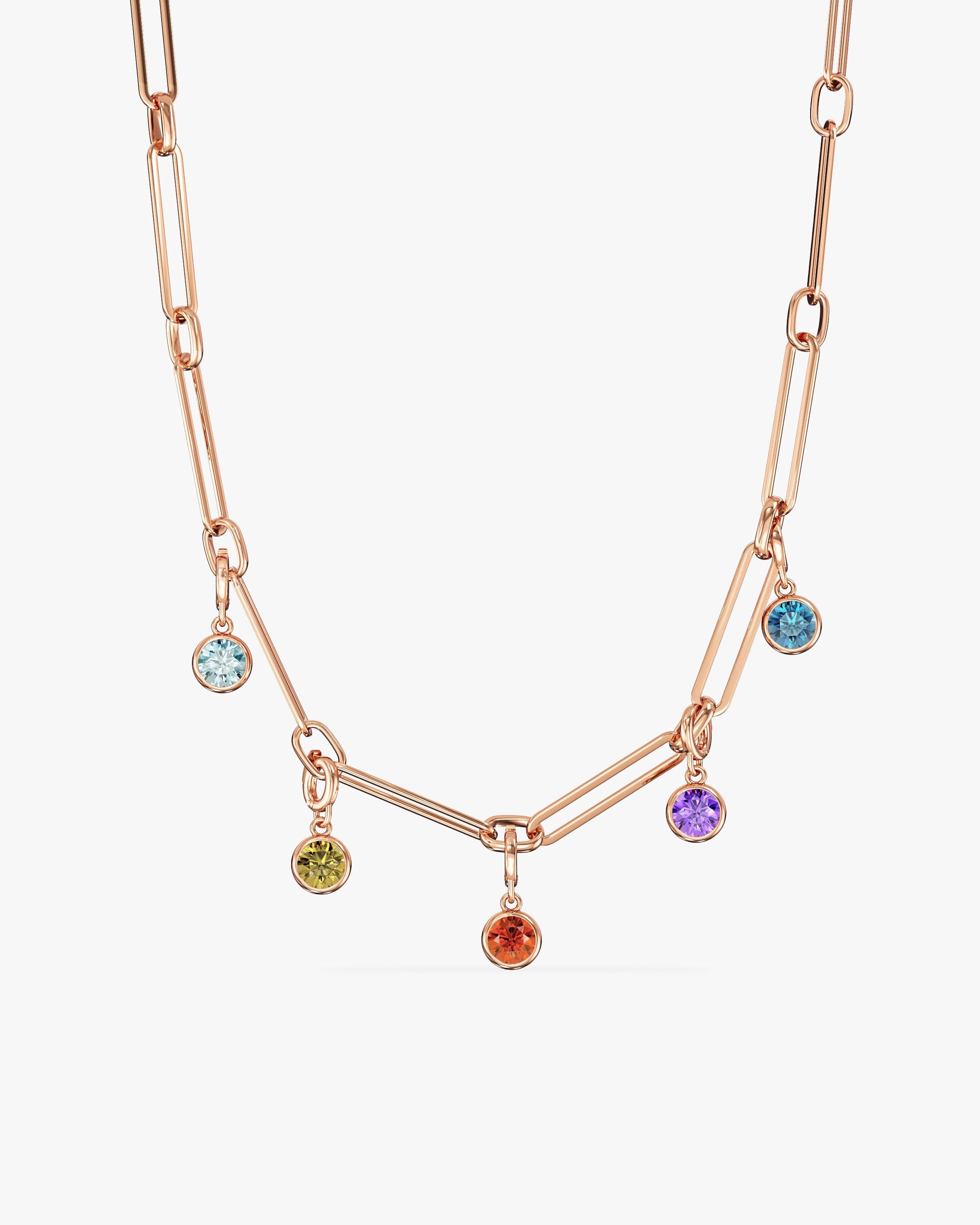 Paperclip Birthstone Charm Necklace