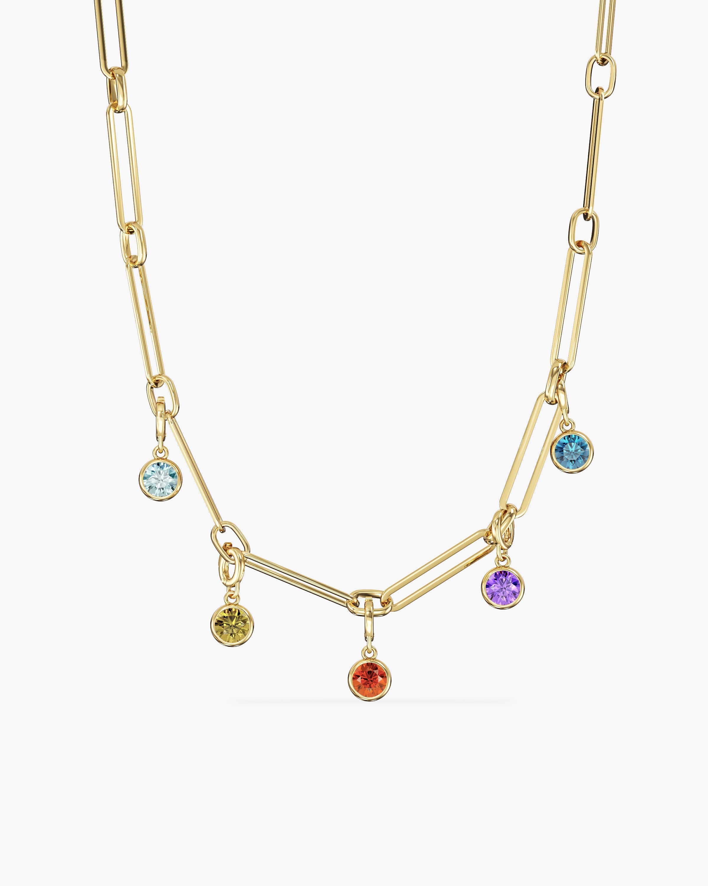 Paperclip Birthstone Charm Necklace