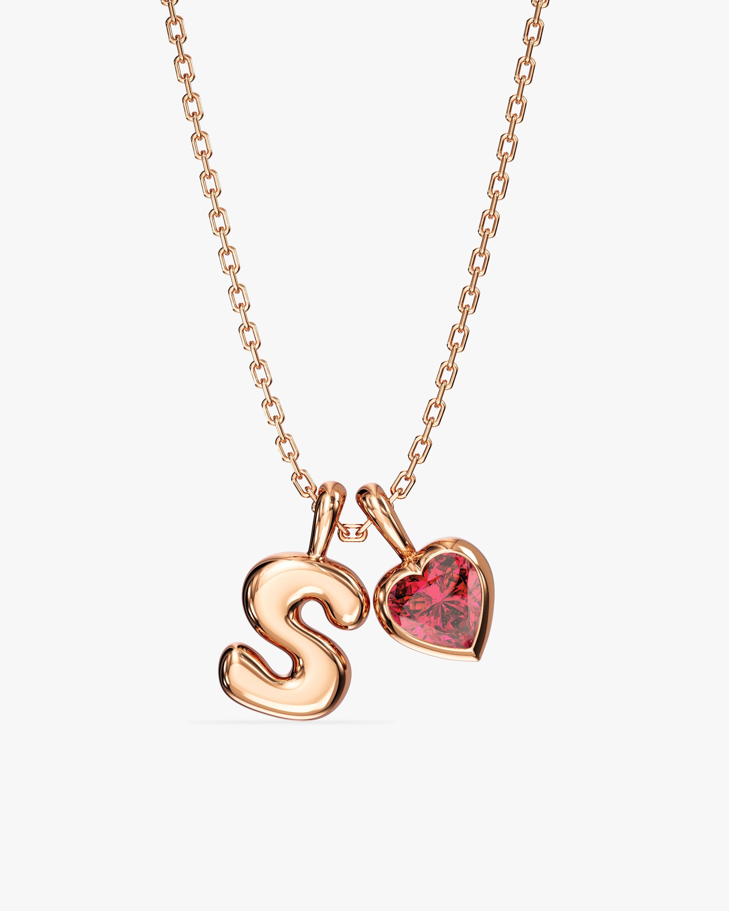 Initial Letter Heart Birthstone Charm Necklace