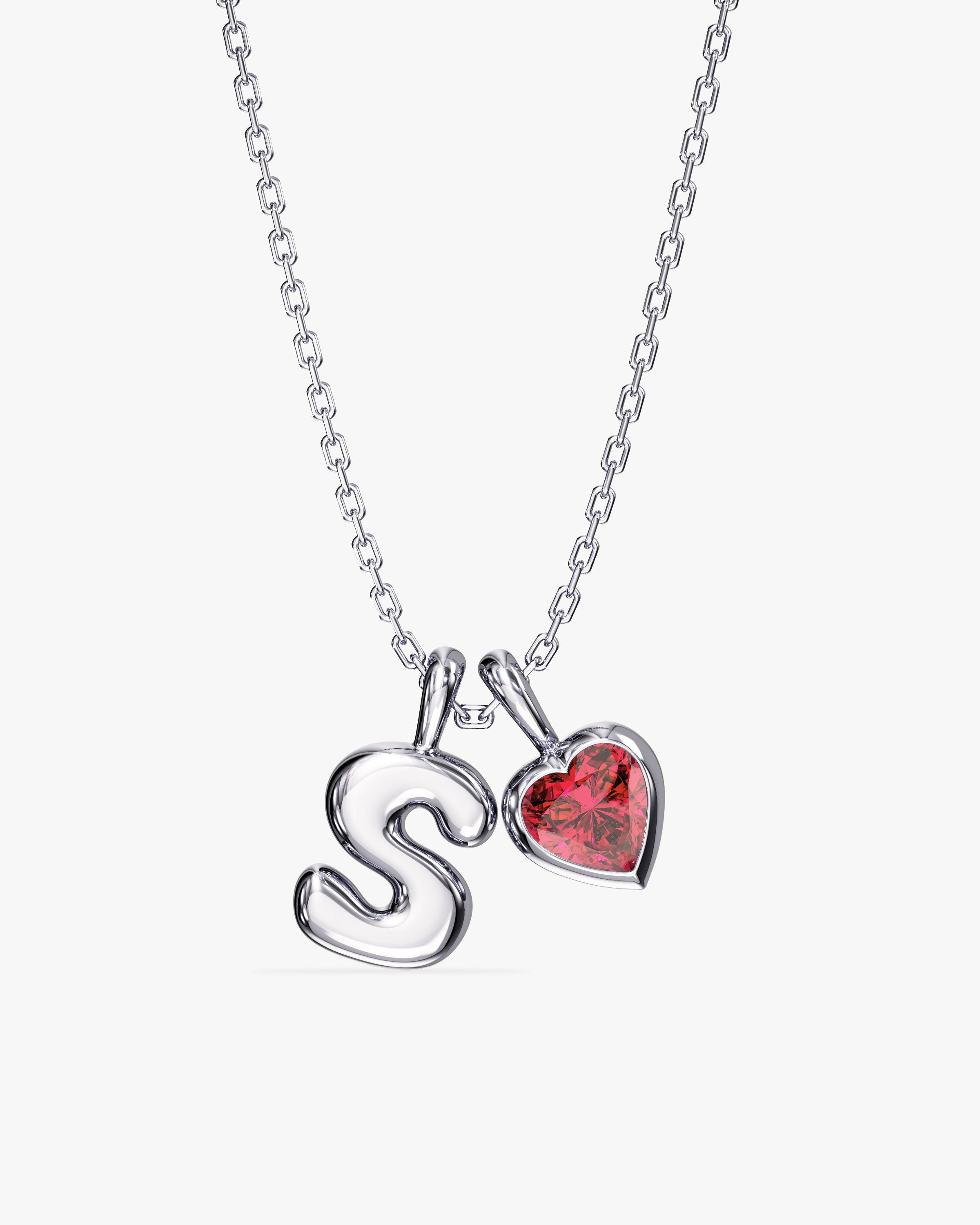 Initial Letter Heart Birthstone Charm Necklace