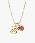 Initial Letter Heart Birthstone Charm Necklace