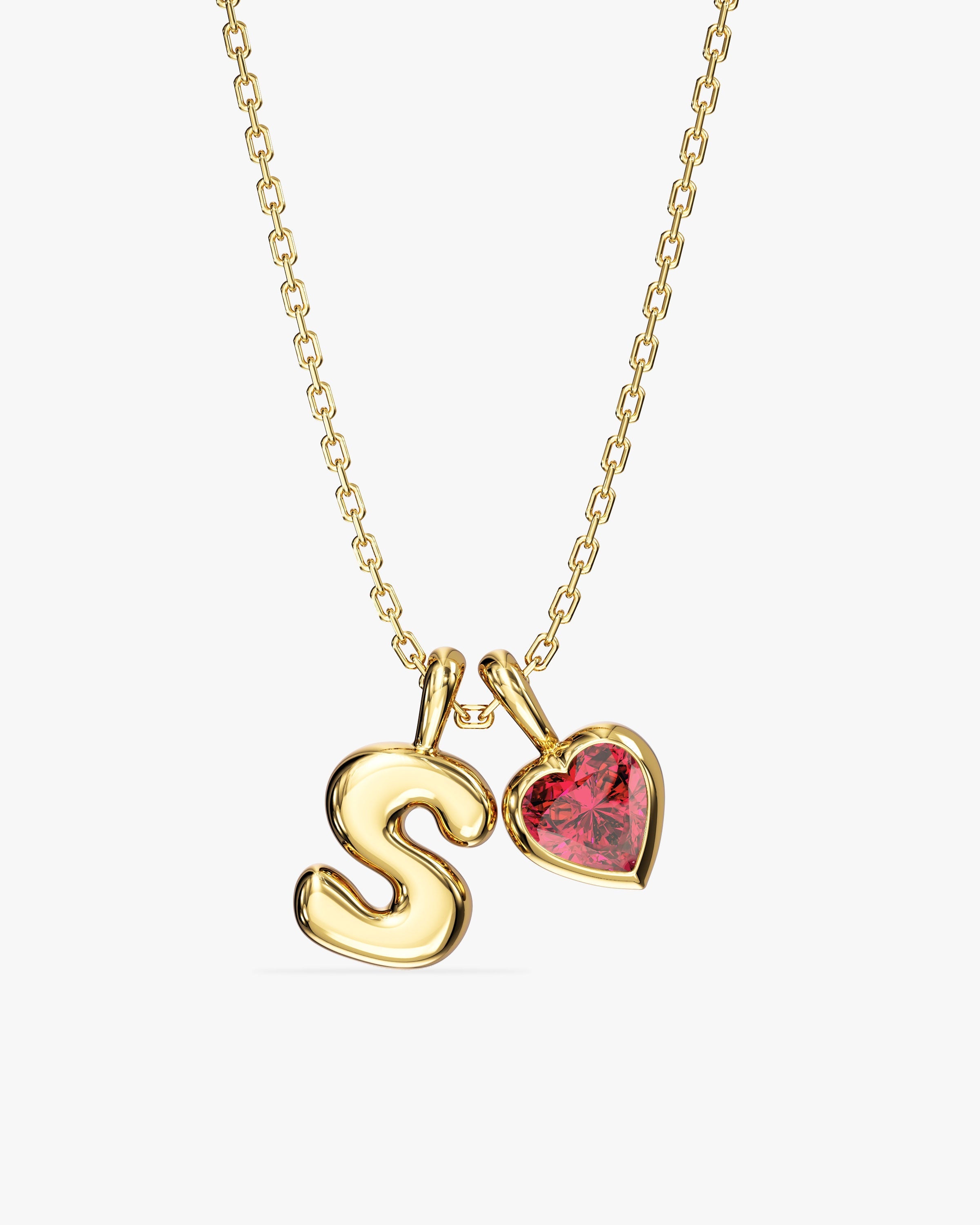 Initial Letter Heart Birthstone Charm Necklace