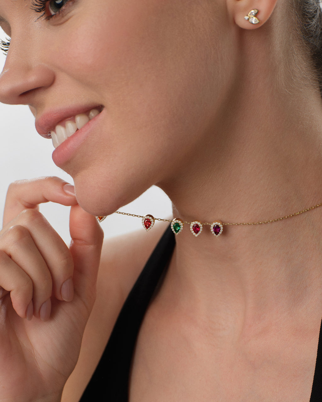 Halo Family Birthstone Necklace