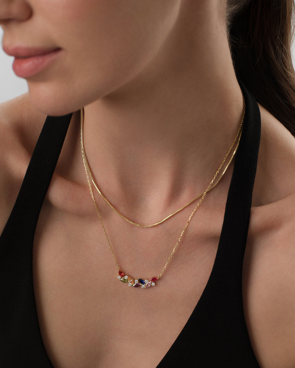 Multi Stone Marquise Birthstone Necklace