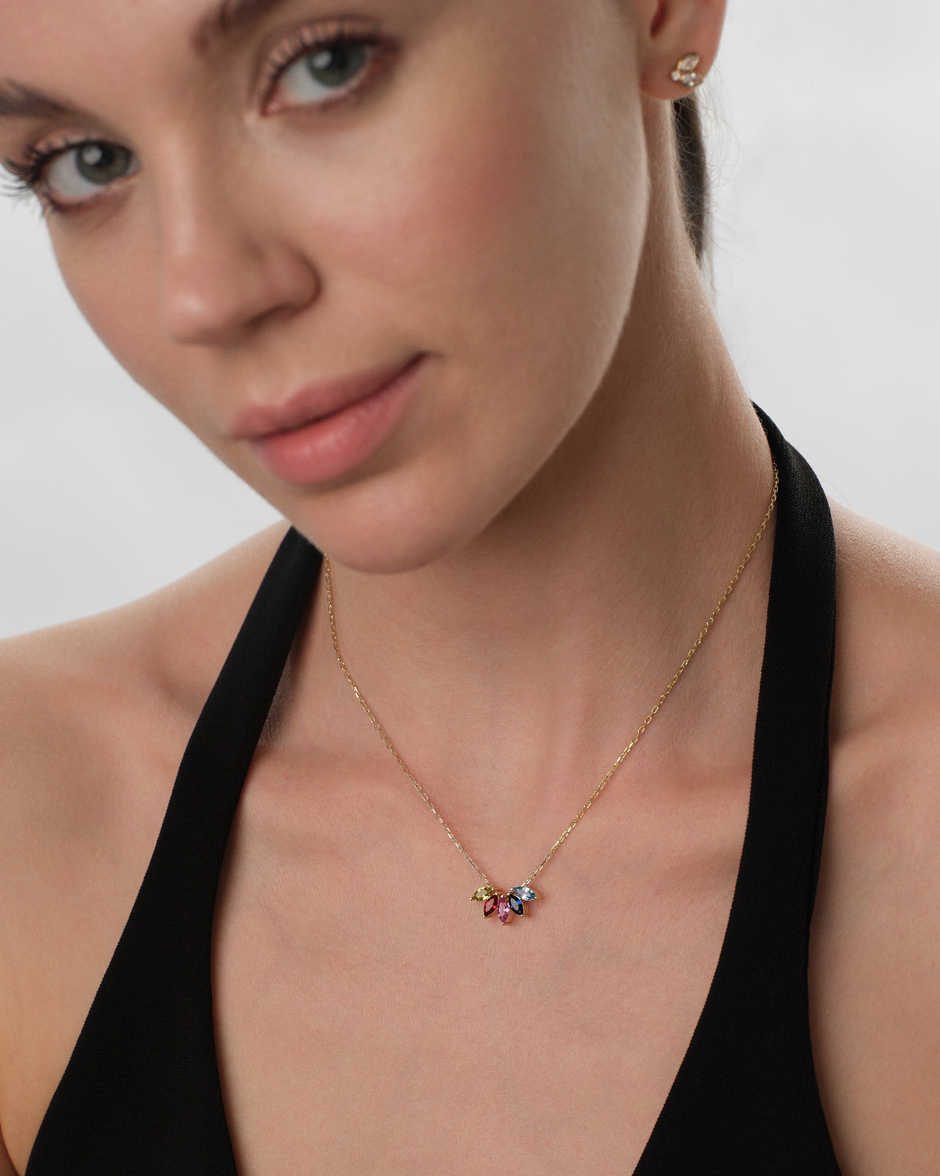 Marquise Crown Cluster Birthstone Necklace