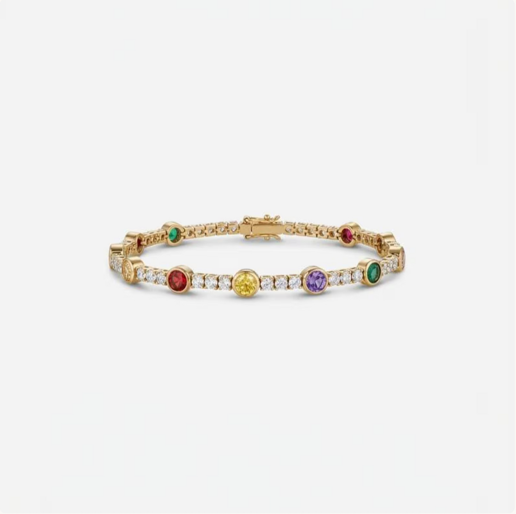 Family Tennis Bracelet with Rainbow Birthstones